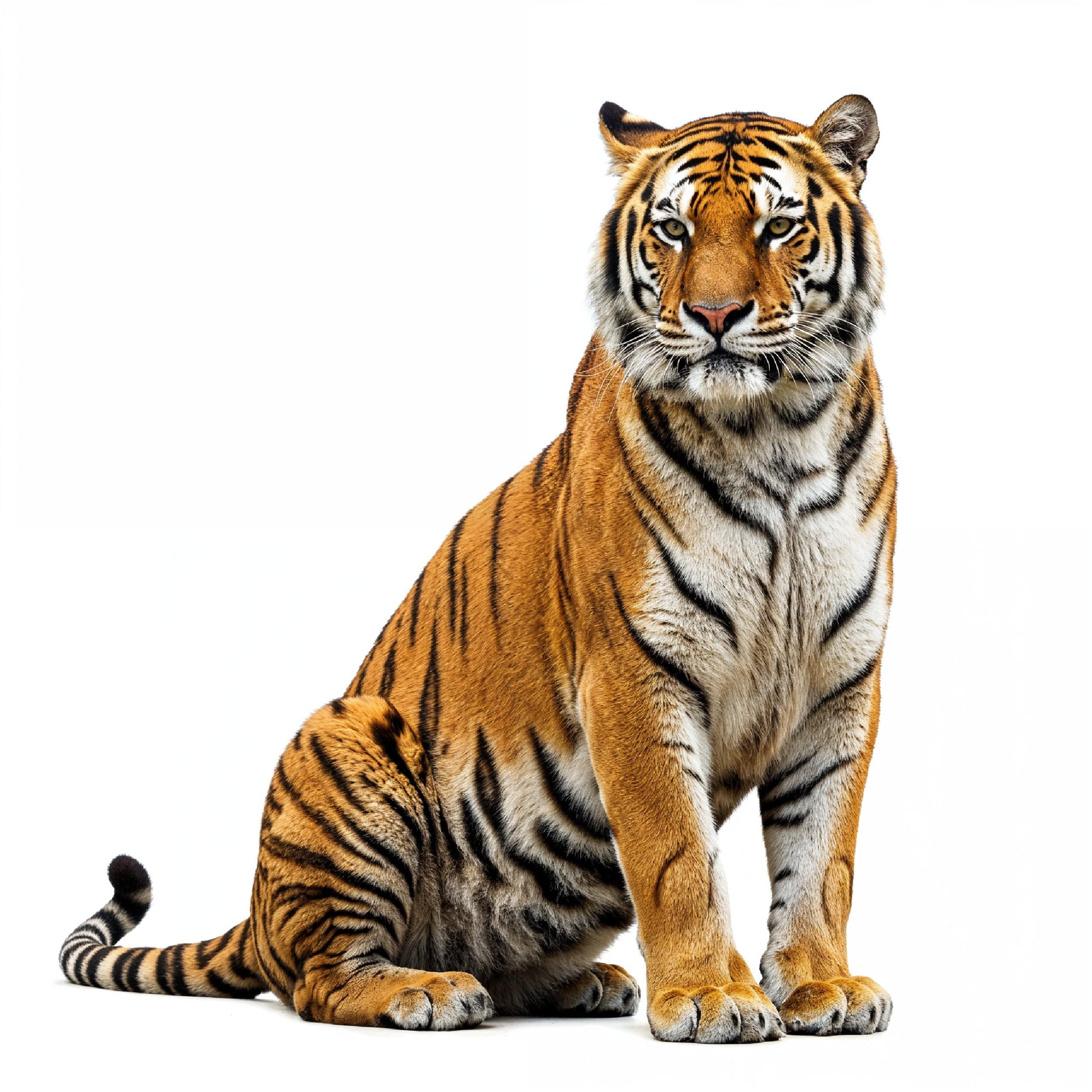 Tiger Isolated on White Background Majestic Wildlife Big Cat Portrait