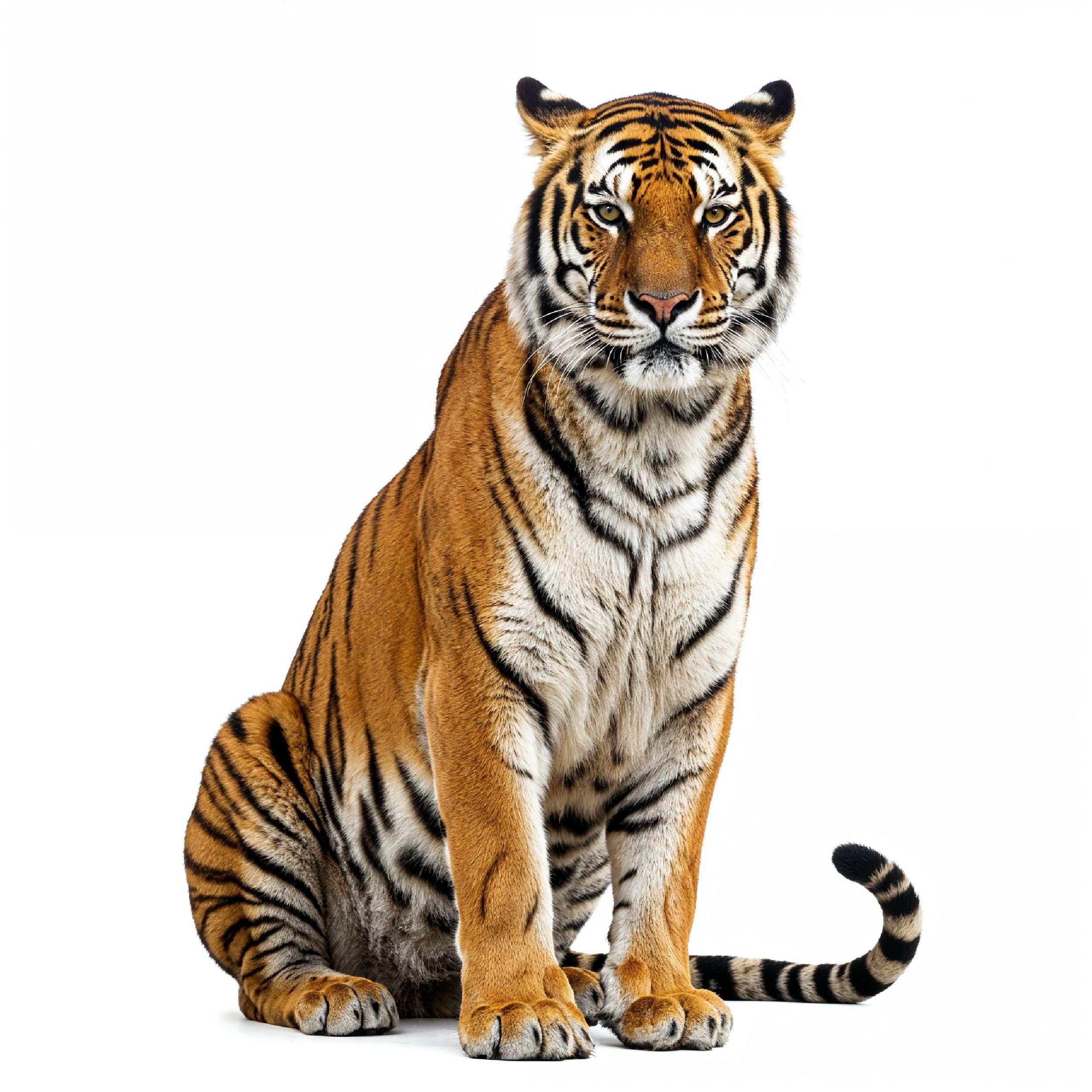 Tiger Isolated on White Background Majestic Wildlife Big Cat Portrait