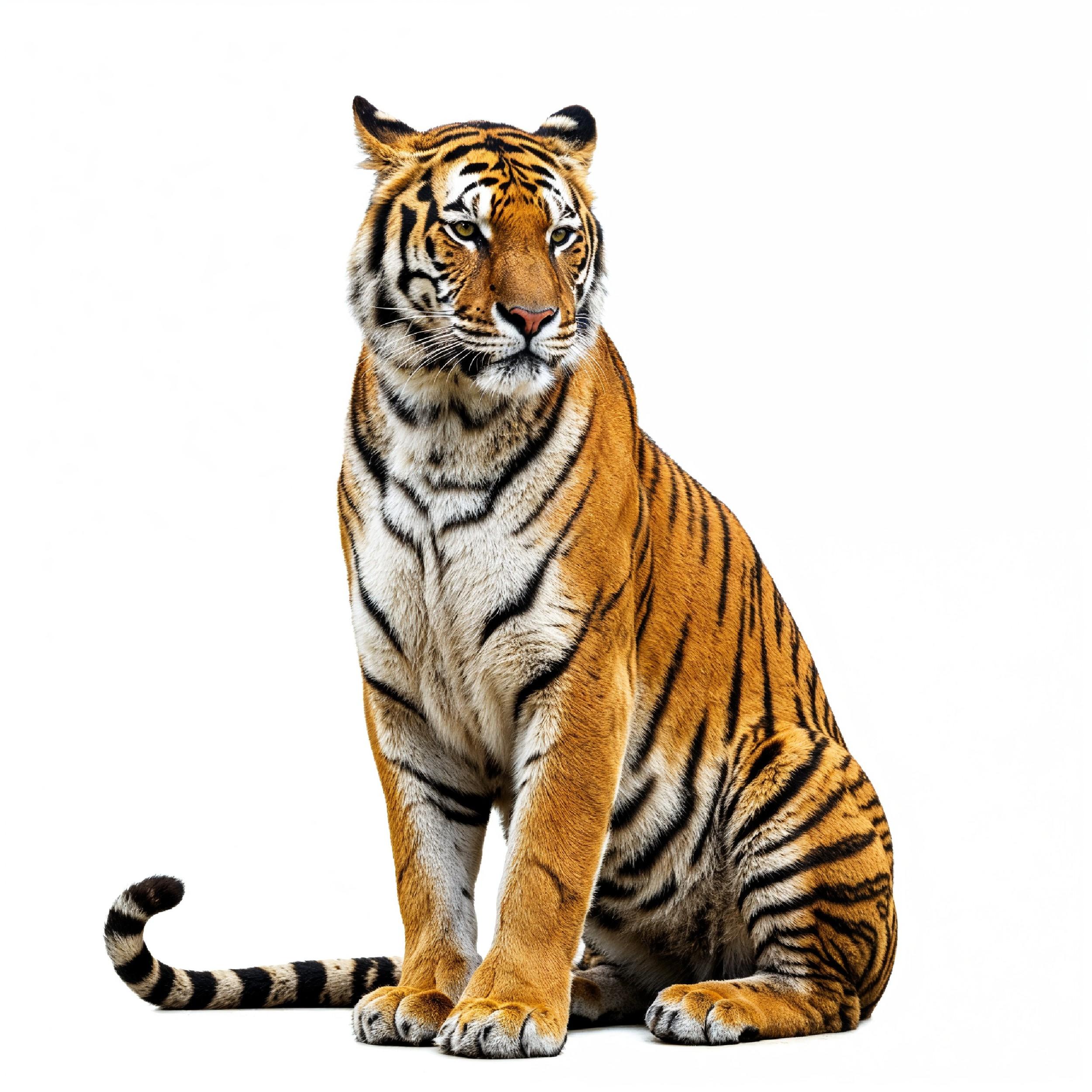 Tiger Isolated on White Background Majestic Wildlife Big Cat Portrait