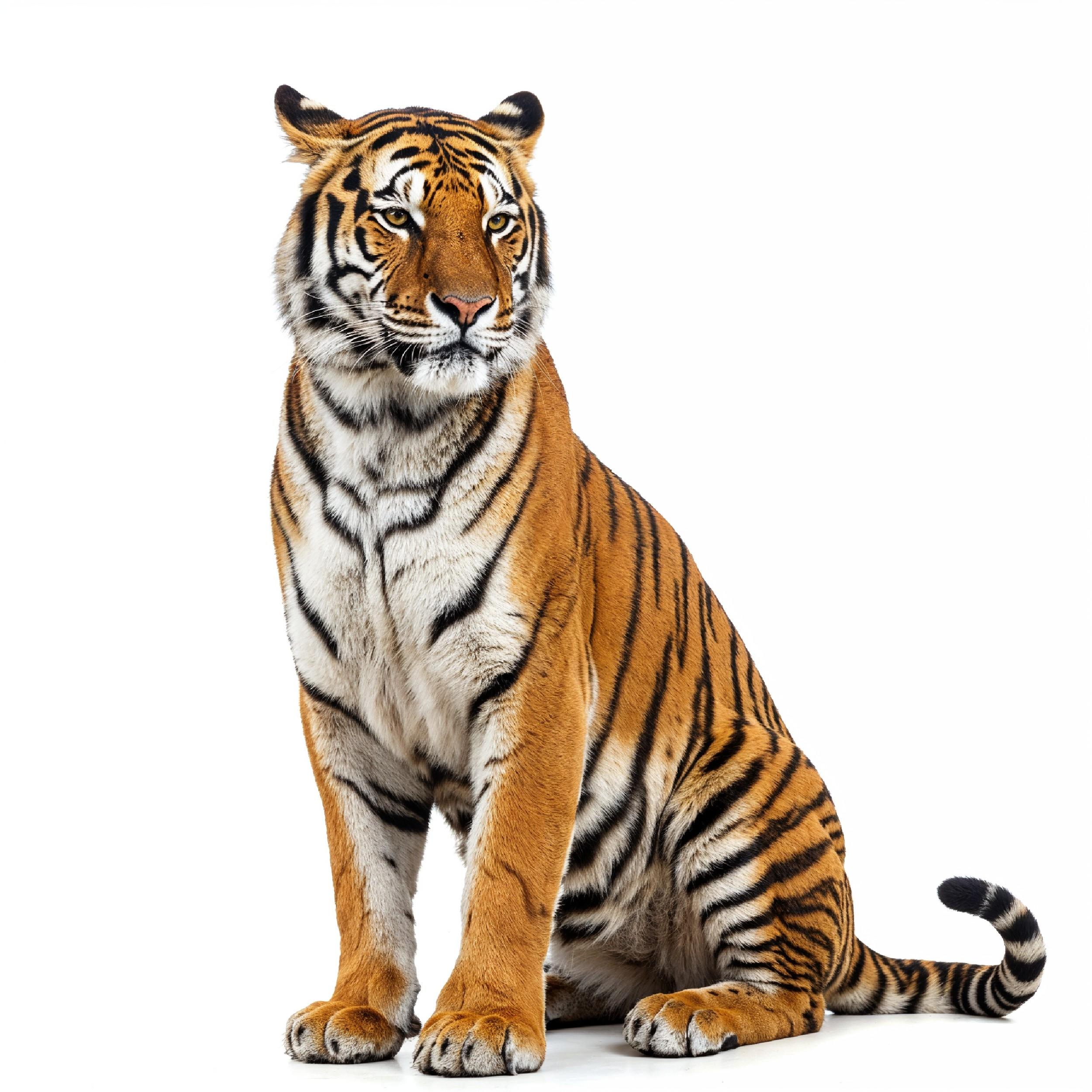 Tiger Isolated on White Background Majestic Wildlife Big Cat Portrait