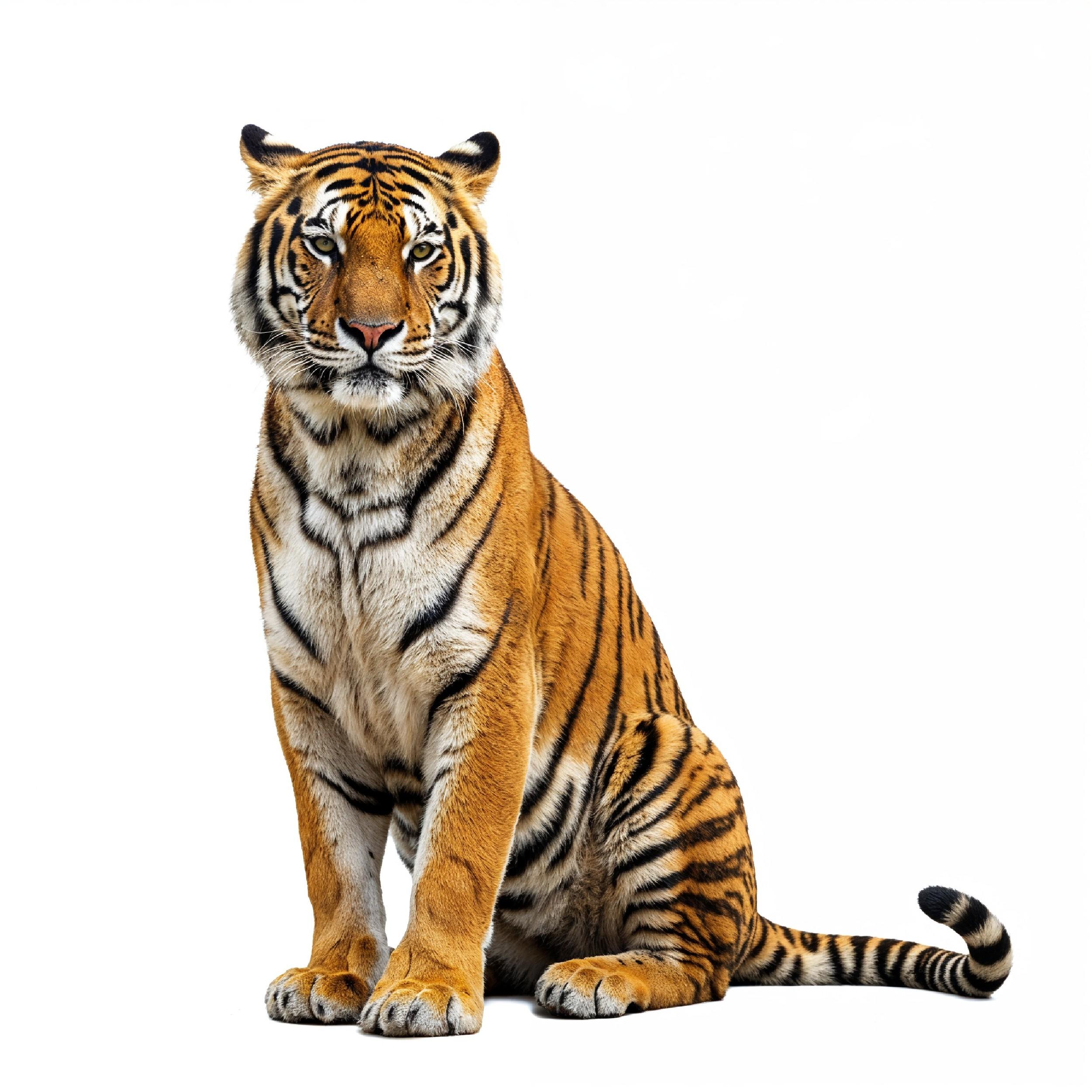 Tiger Isolated on White Background Majestic Wildlife Big Cat Portrait