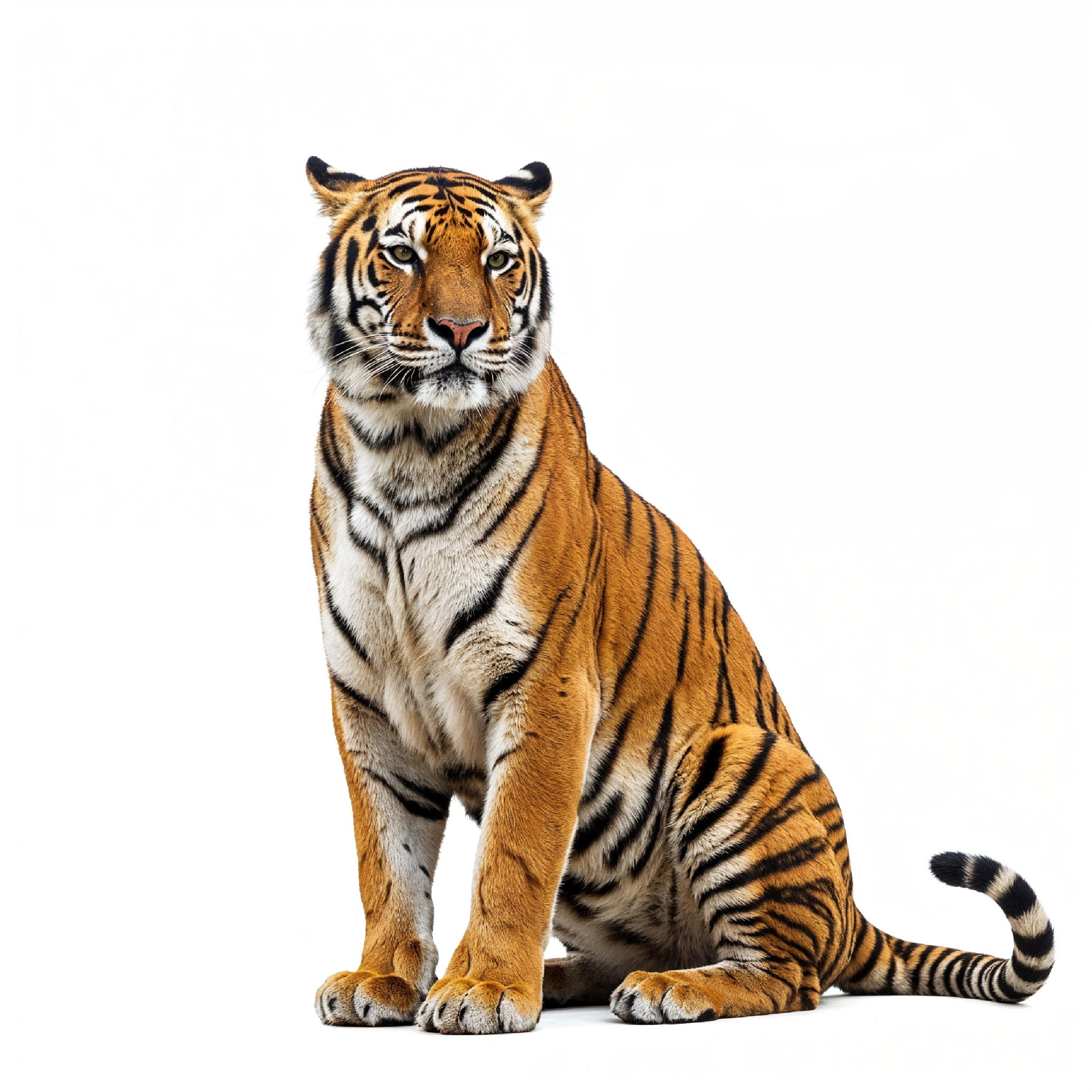 Tiger Isolated on White Background Majestic Wildlife Big Cat Portrait