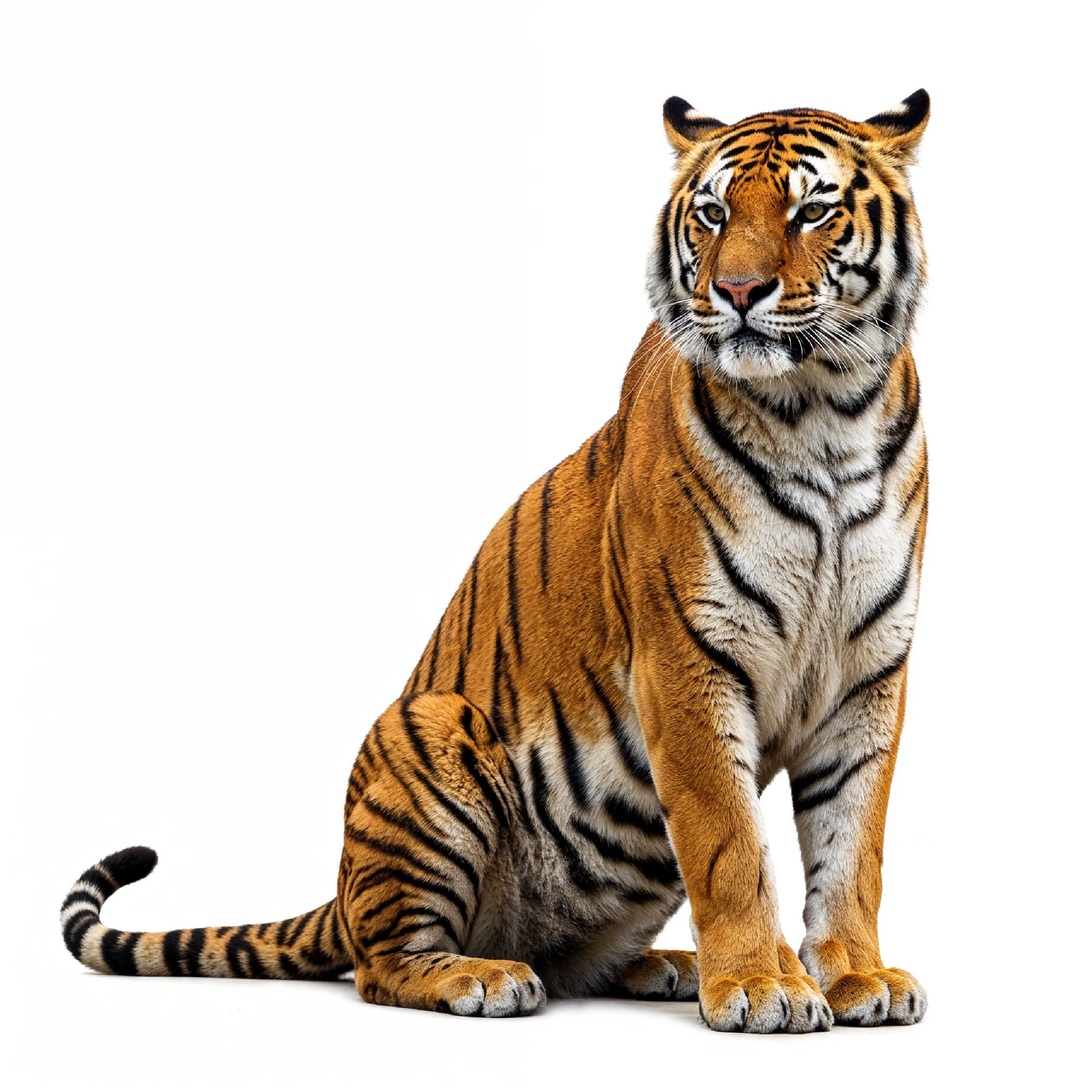 Tiger Isolated on White Background Majestic Wildlife Big Cat Portrait
