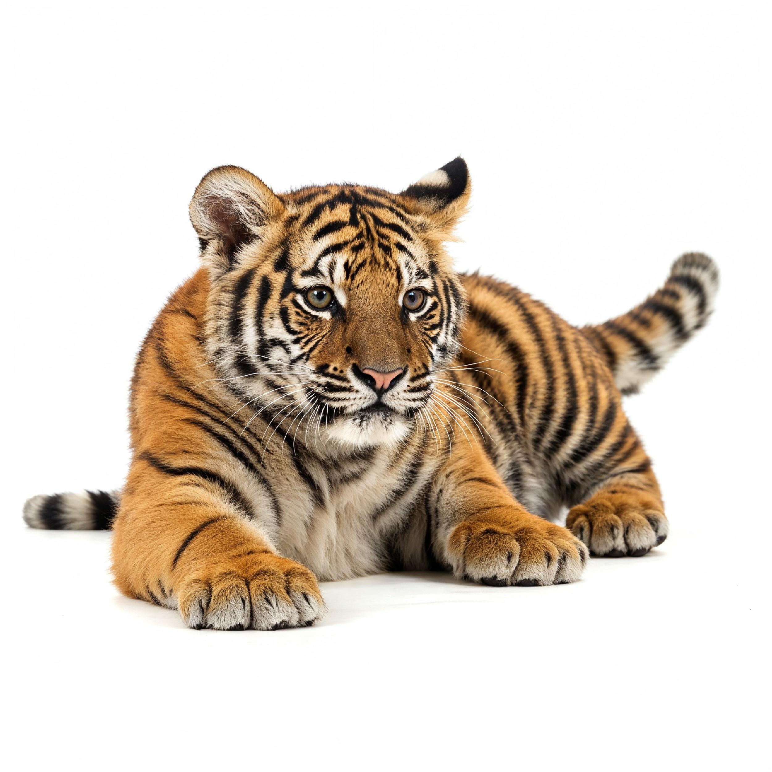 Tiger Isolated on White Background Majestic Wildlife Big Cat Portrait
