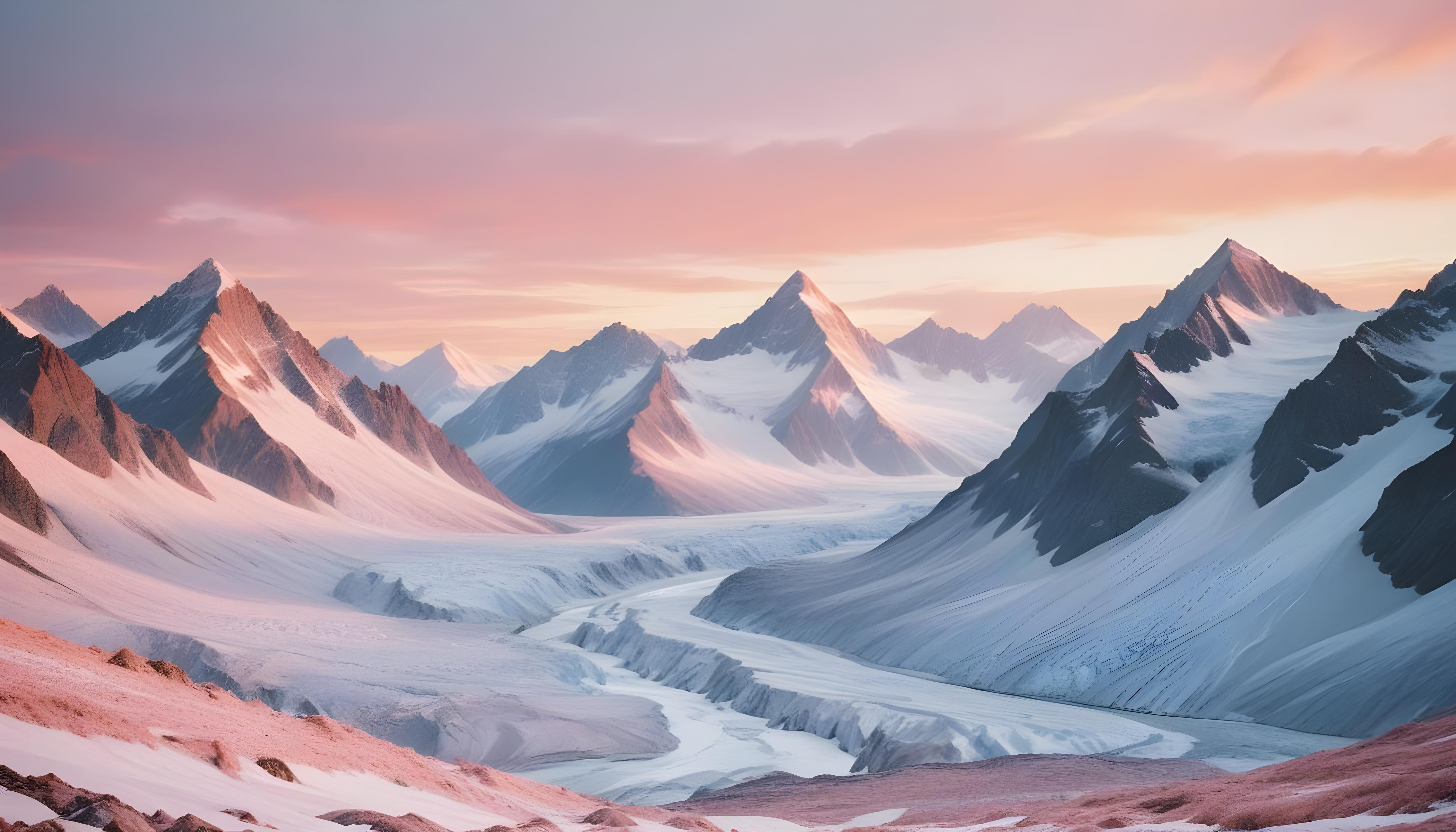 Breathtaking Snow Covered Mountain Landscape with Glaciers and Alpine Peaks