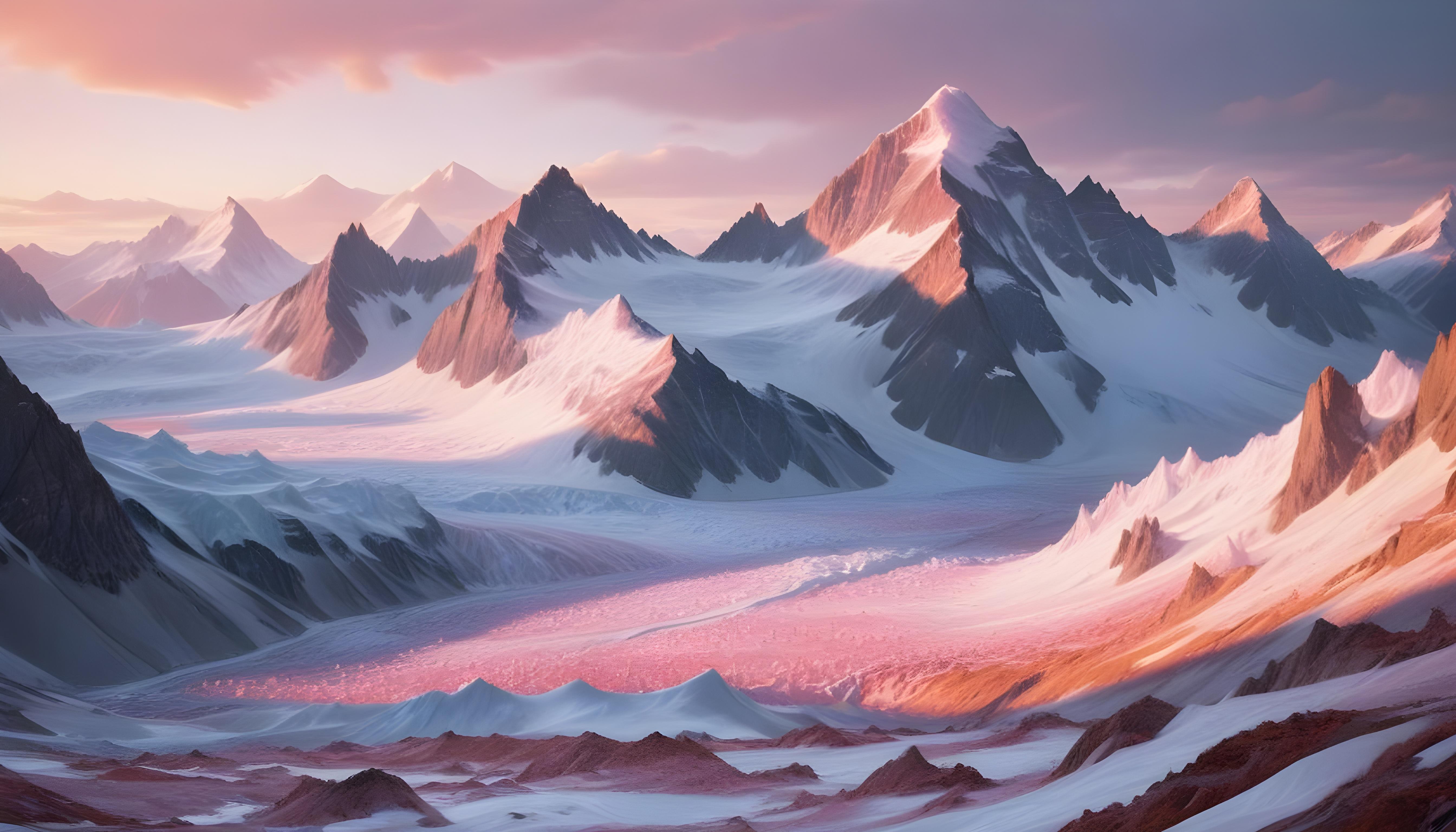 Breathtaking Snow Covered Mountain Landscape with Glaciers and Alpine Peaks