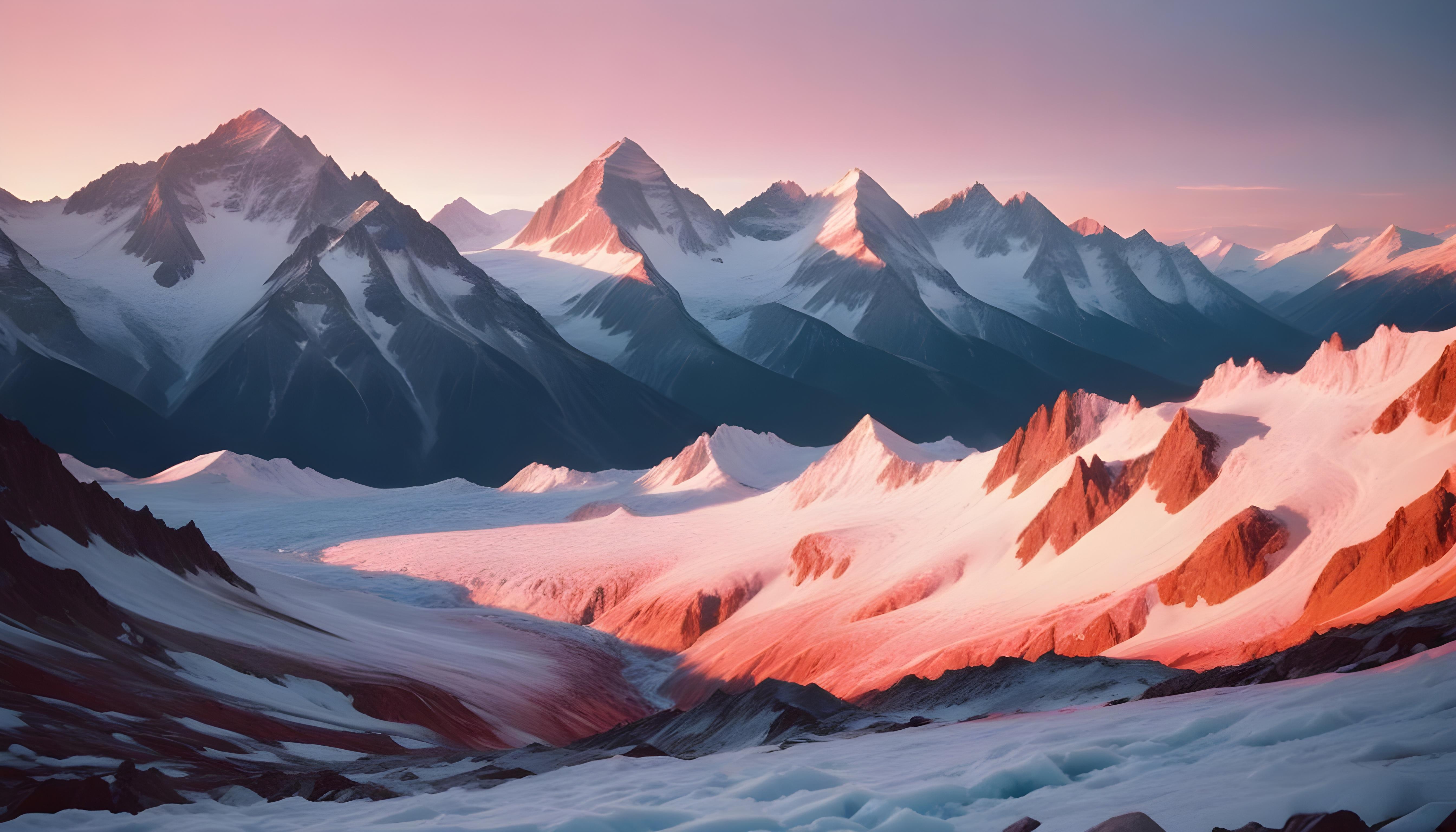 Breathtaking Snow Covered Mountain Landscape with Glaciers and Alpine Peaks
