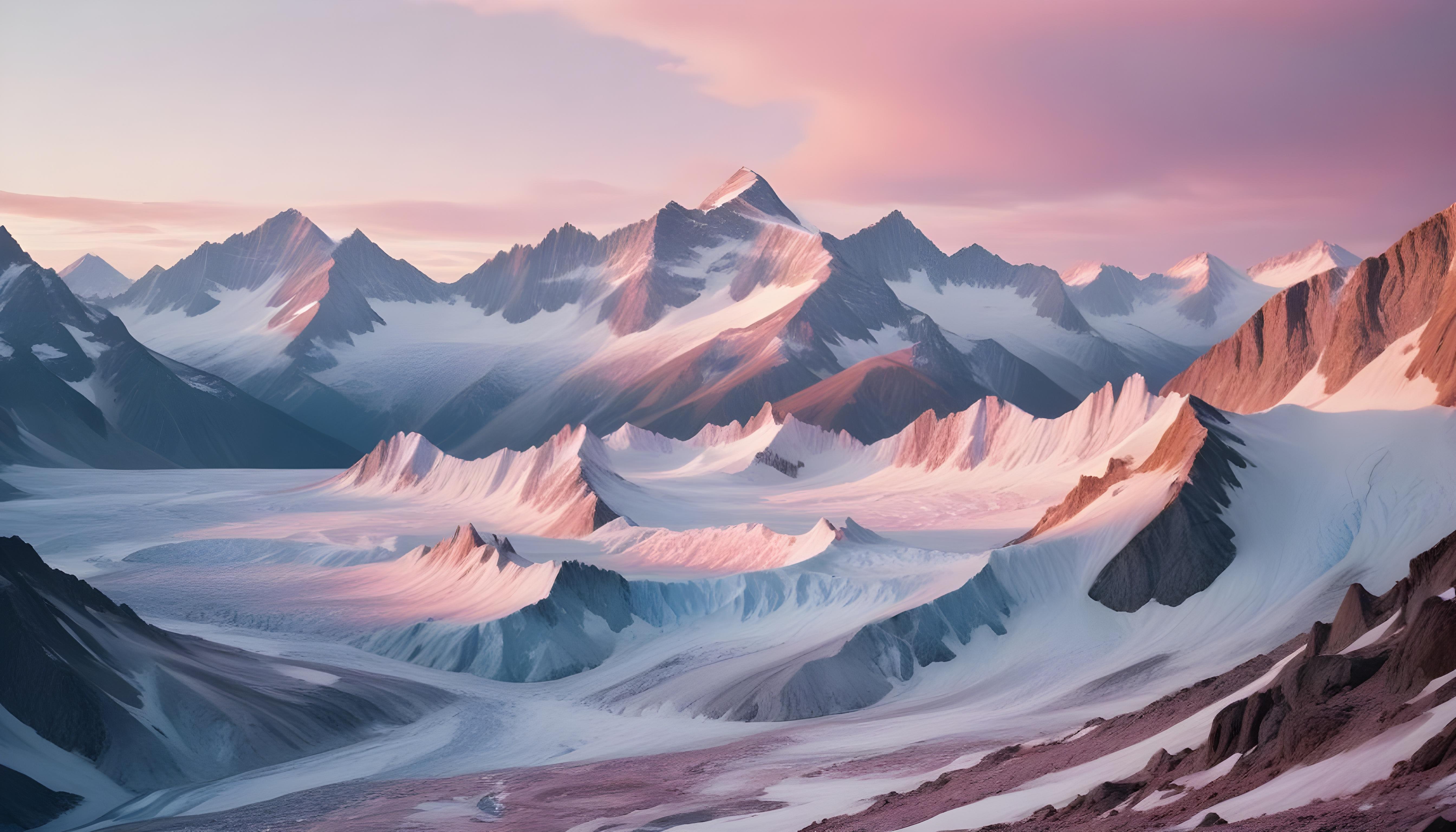 Breathtaking Snow Covered Mountain Landscape with Glaciers and Alpine Peaks