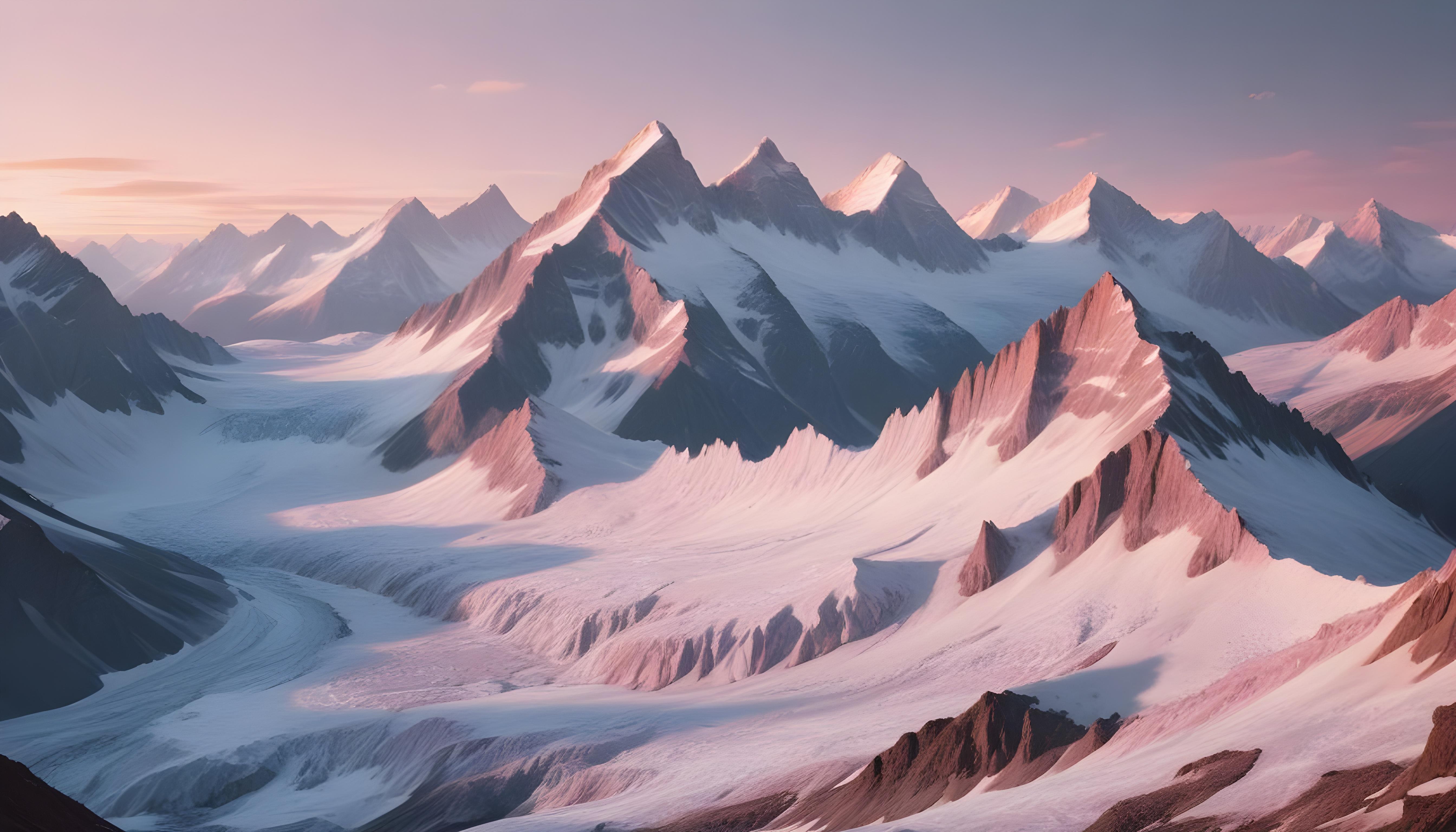Breathtaking Snow Covered Mountain Landscape with Glaciers and Alpine Peaks