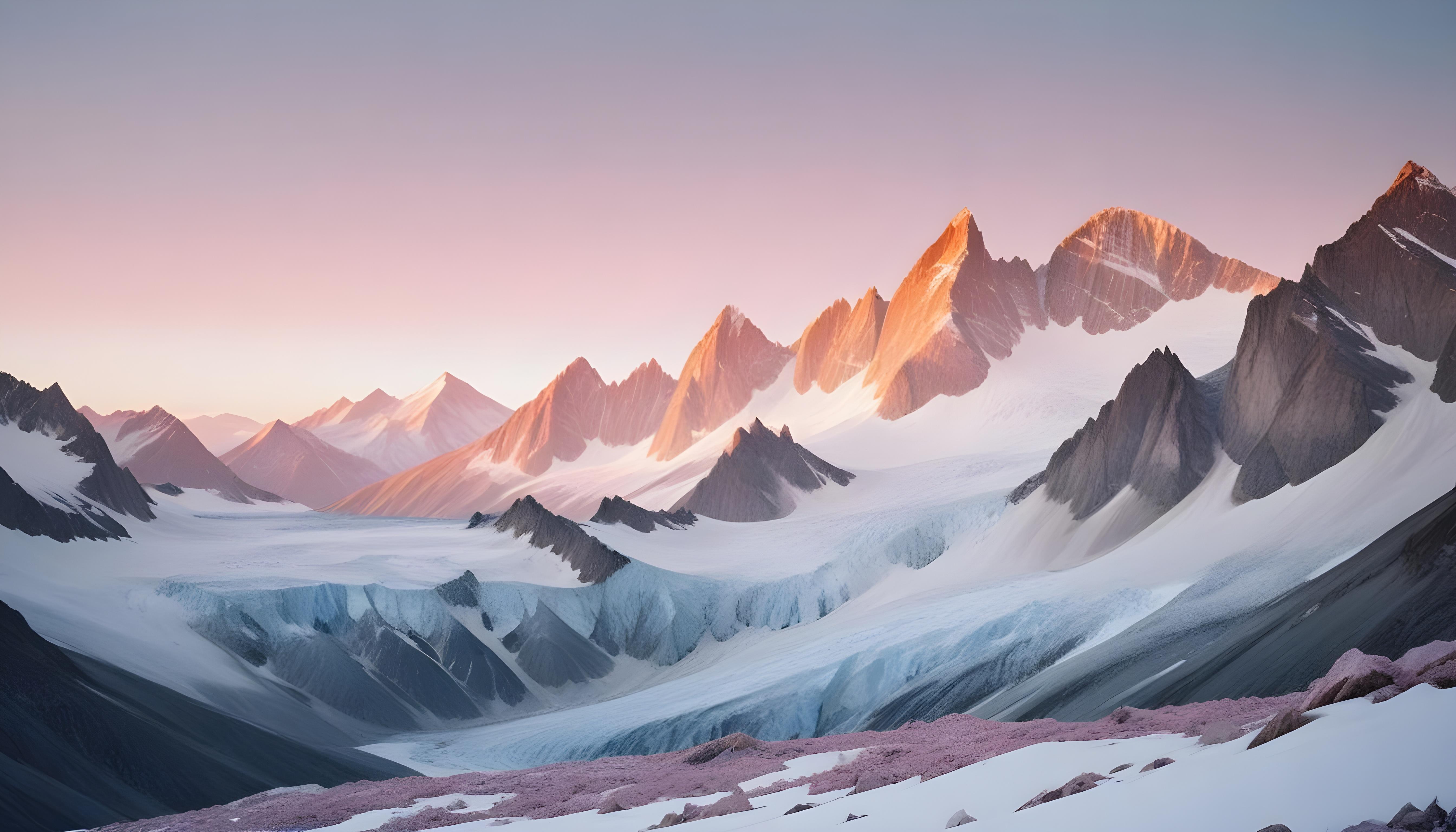 Breathtaking Snow Covered Mountain Landscape with Glaciers and Alpine Peaks