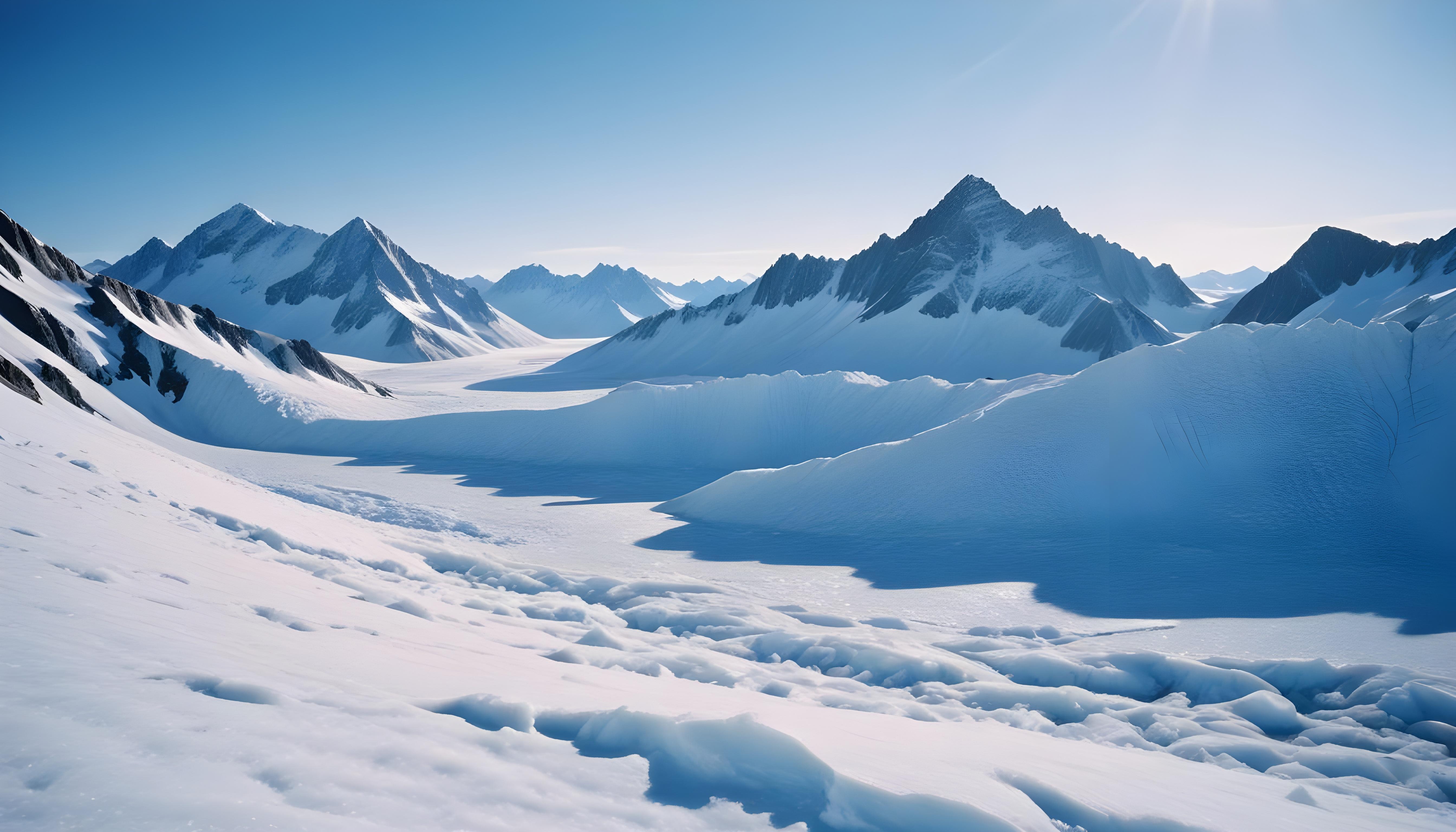 Breathtaking Snow Covered Mountain Landscape with Glaciers and Alpine Peaks