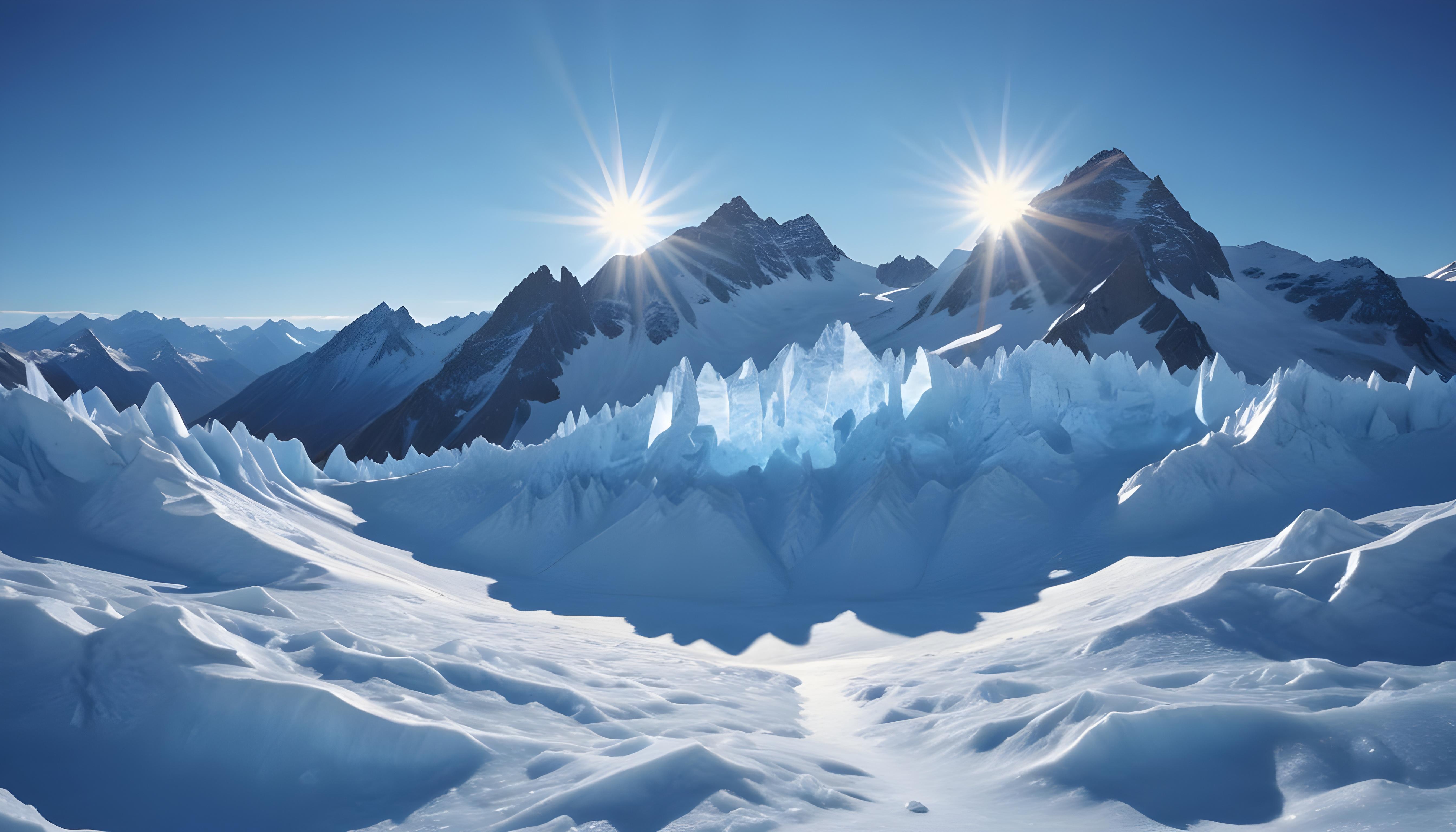 Breathtaking Snow Covered Mountain Landscape with Glaciers and Alpine Peaks