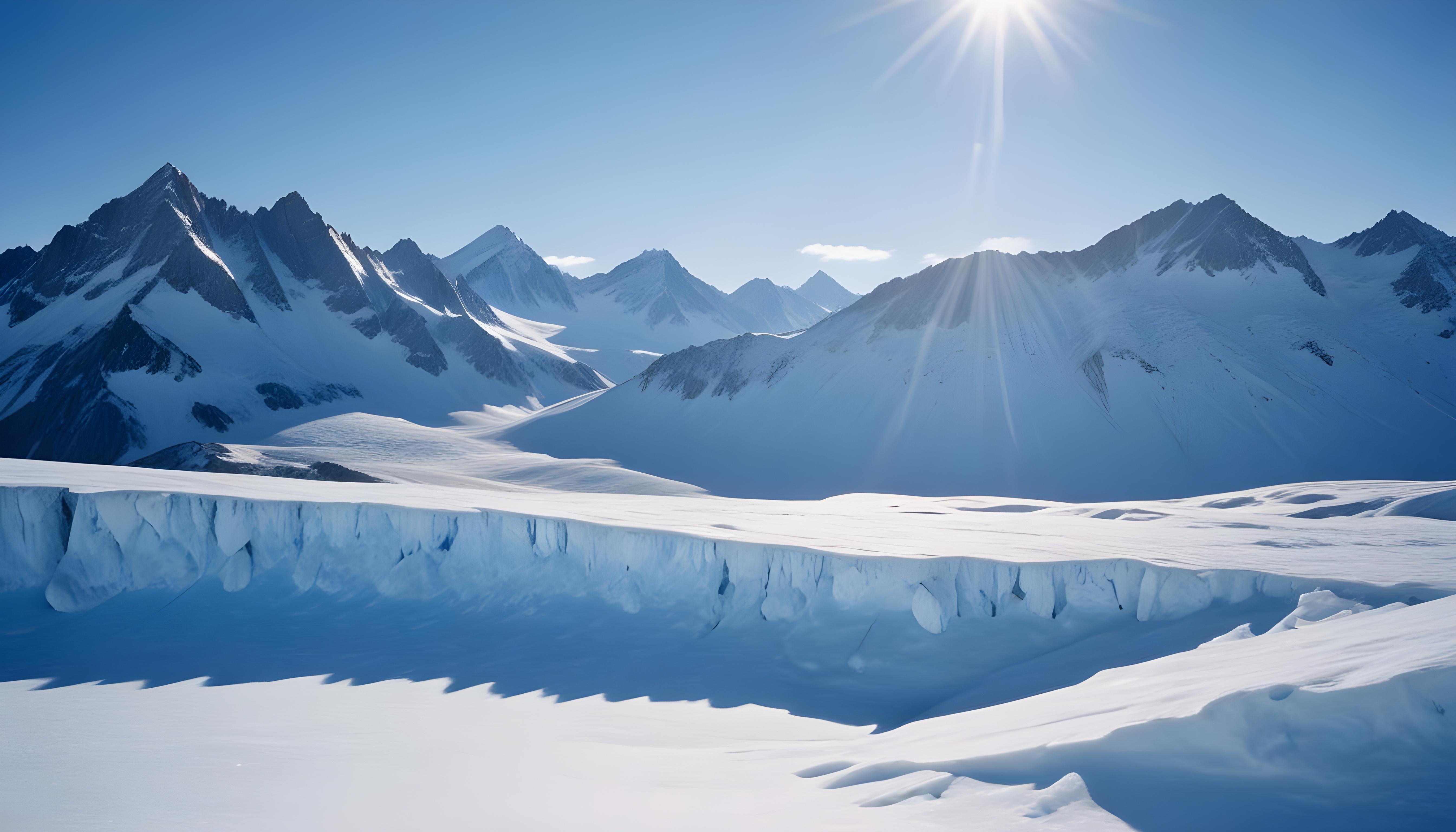 Breathtaking Snow Covered Mountain Landscape with Glaciers and Alpine Peaks