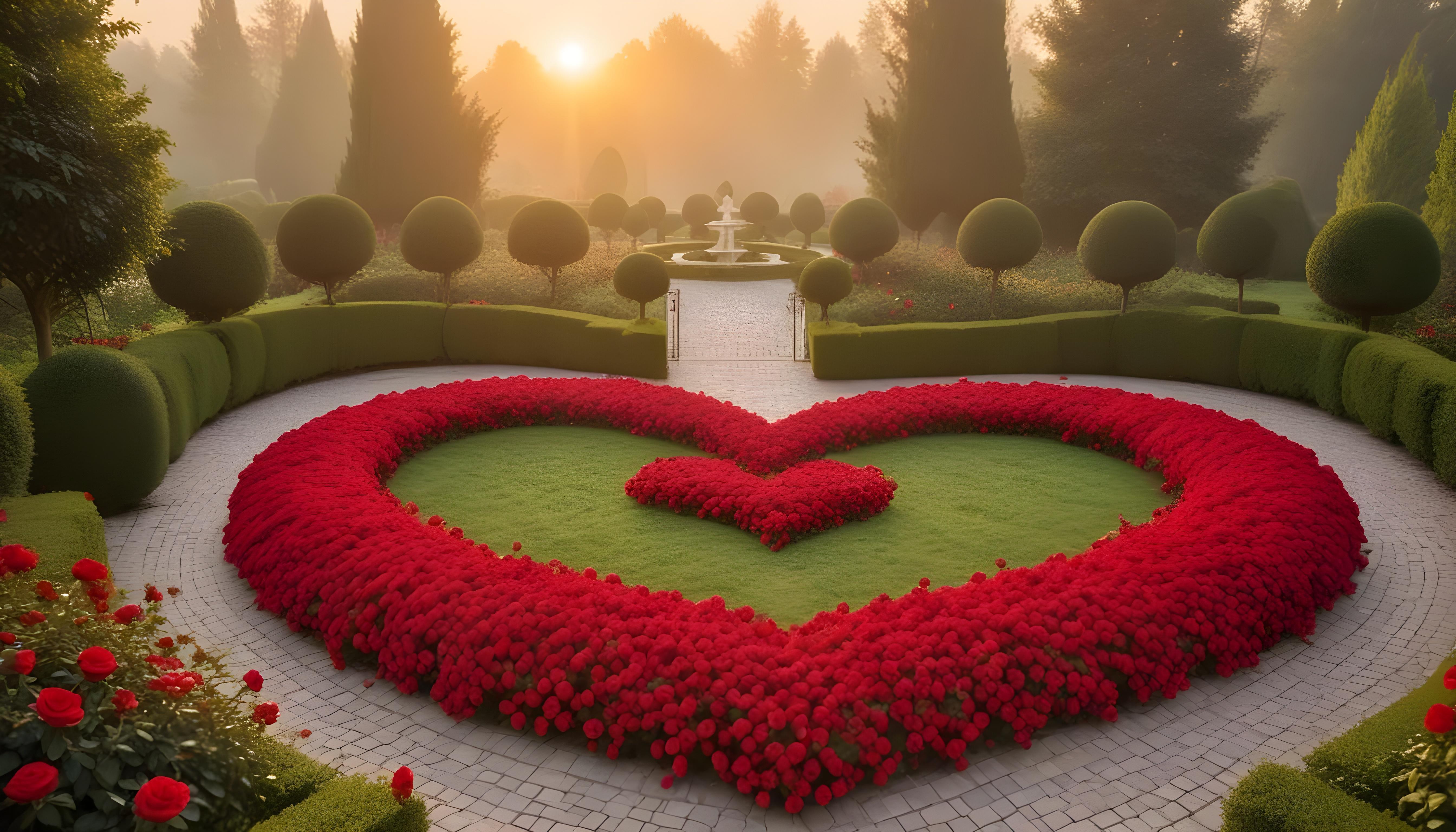 Enchanting Rose Garden Landscape with Blooming Flowers and Magical Moonlit Atmosphere