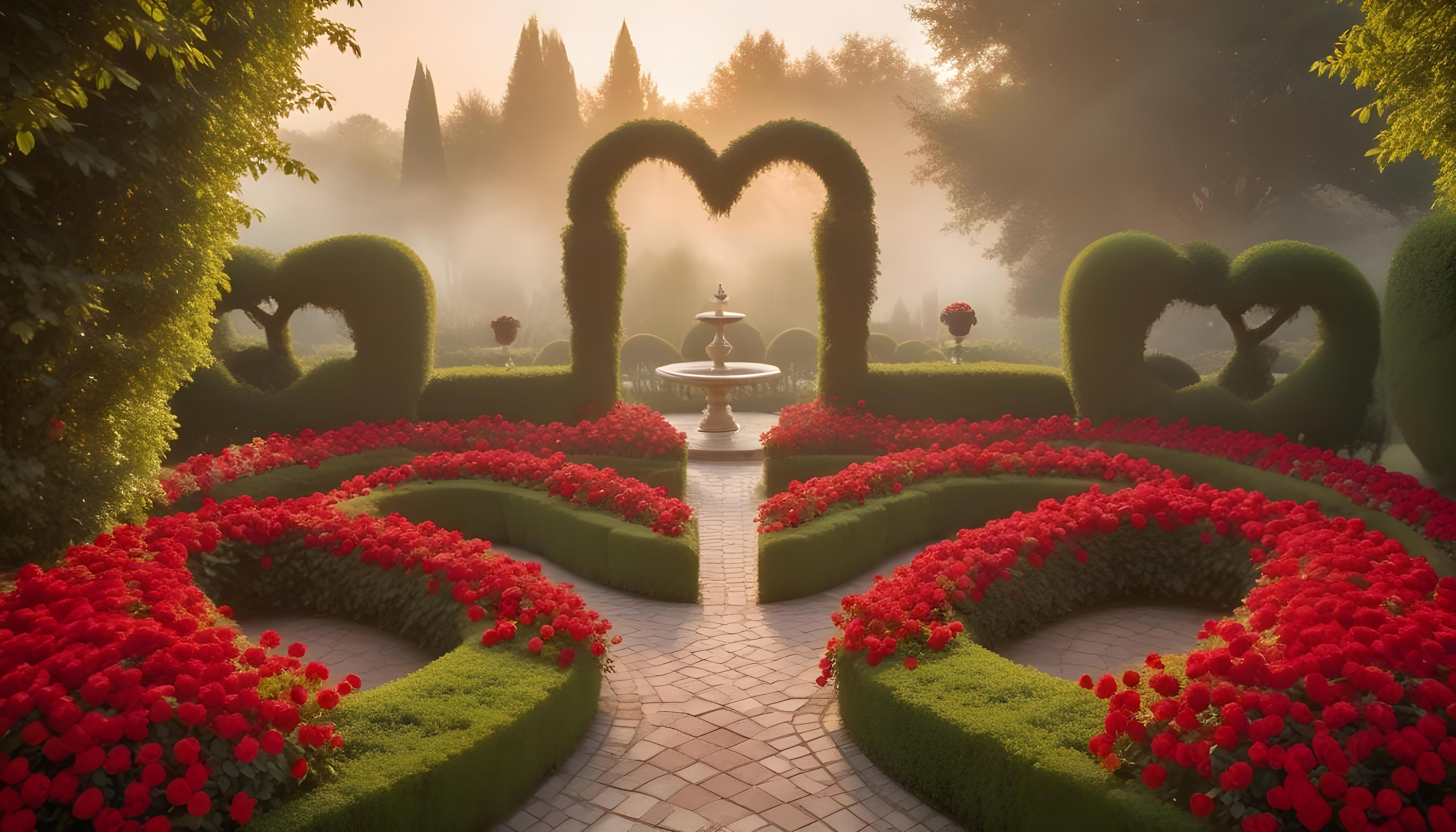 Enchanting Rose Garden Landscape with Blooming Flowers and Magical Moonlit Atmosphere