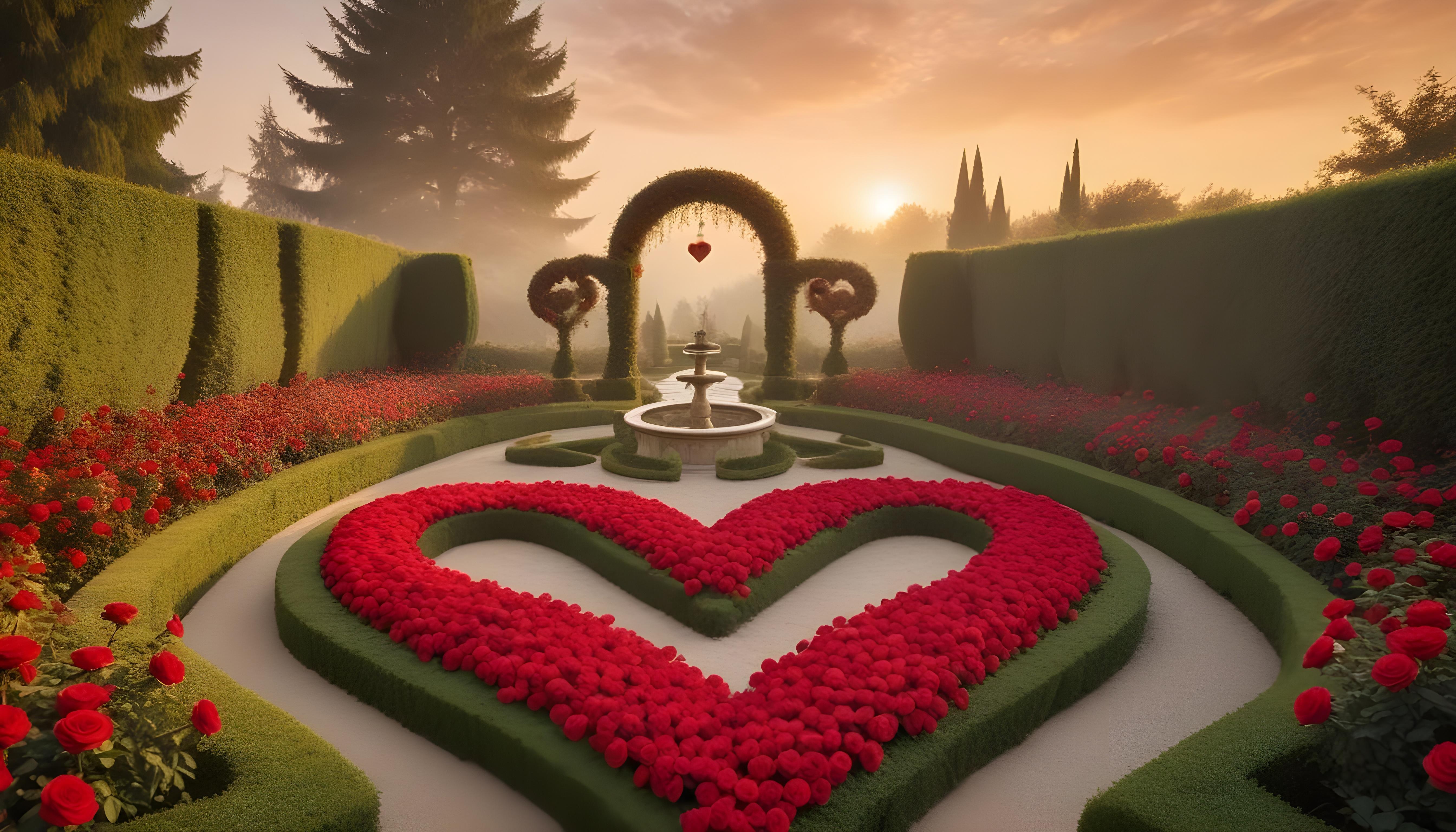 Enchanting Rose Garden Landscape with Blooming Flowers and Magical Moonlit Atmosphere