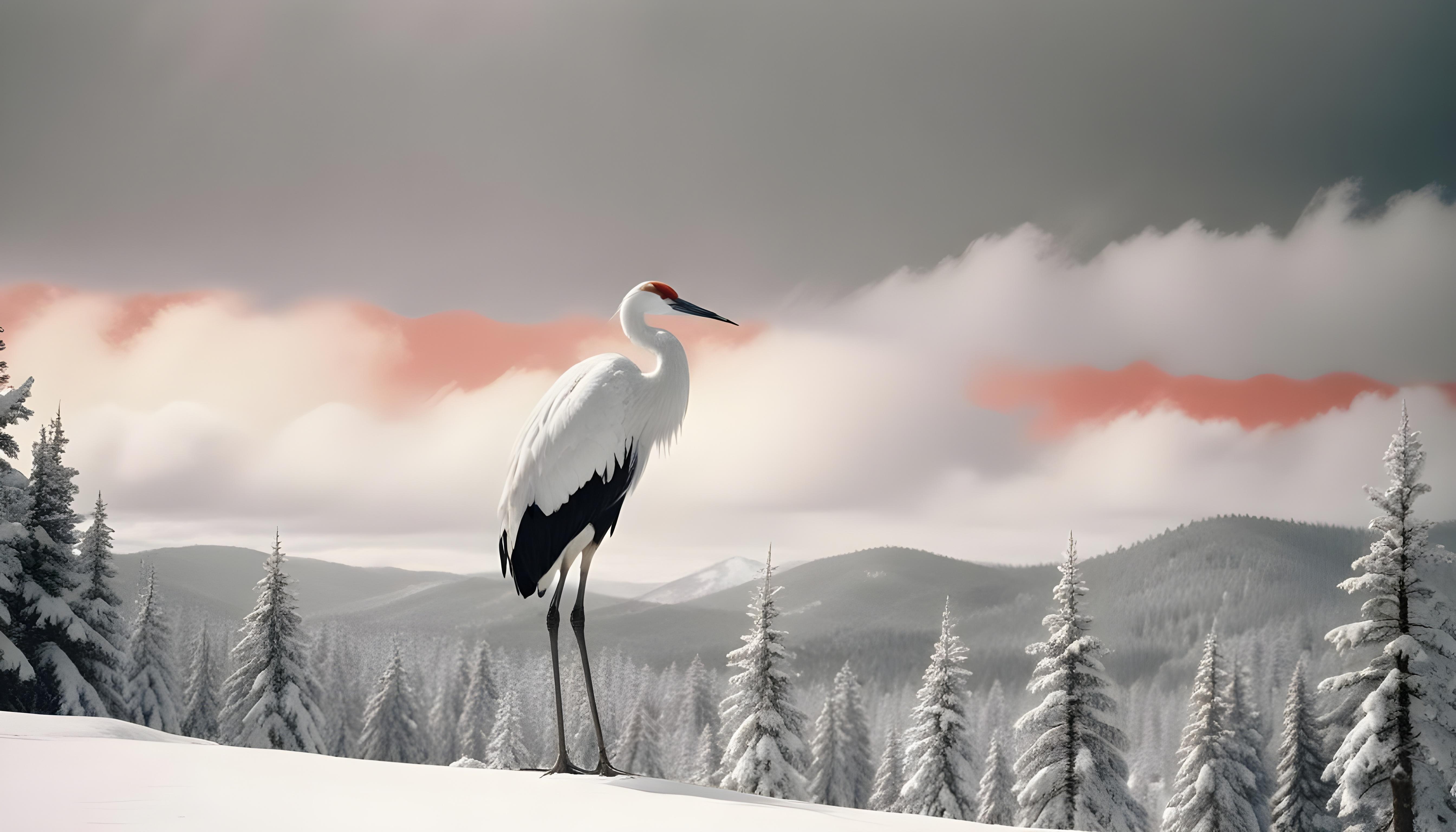 Majestic Crane Bird in Serene River Landscape with Autumn Forest Background