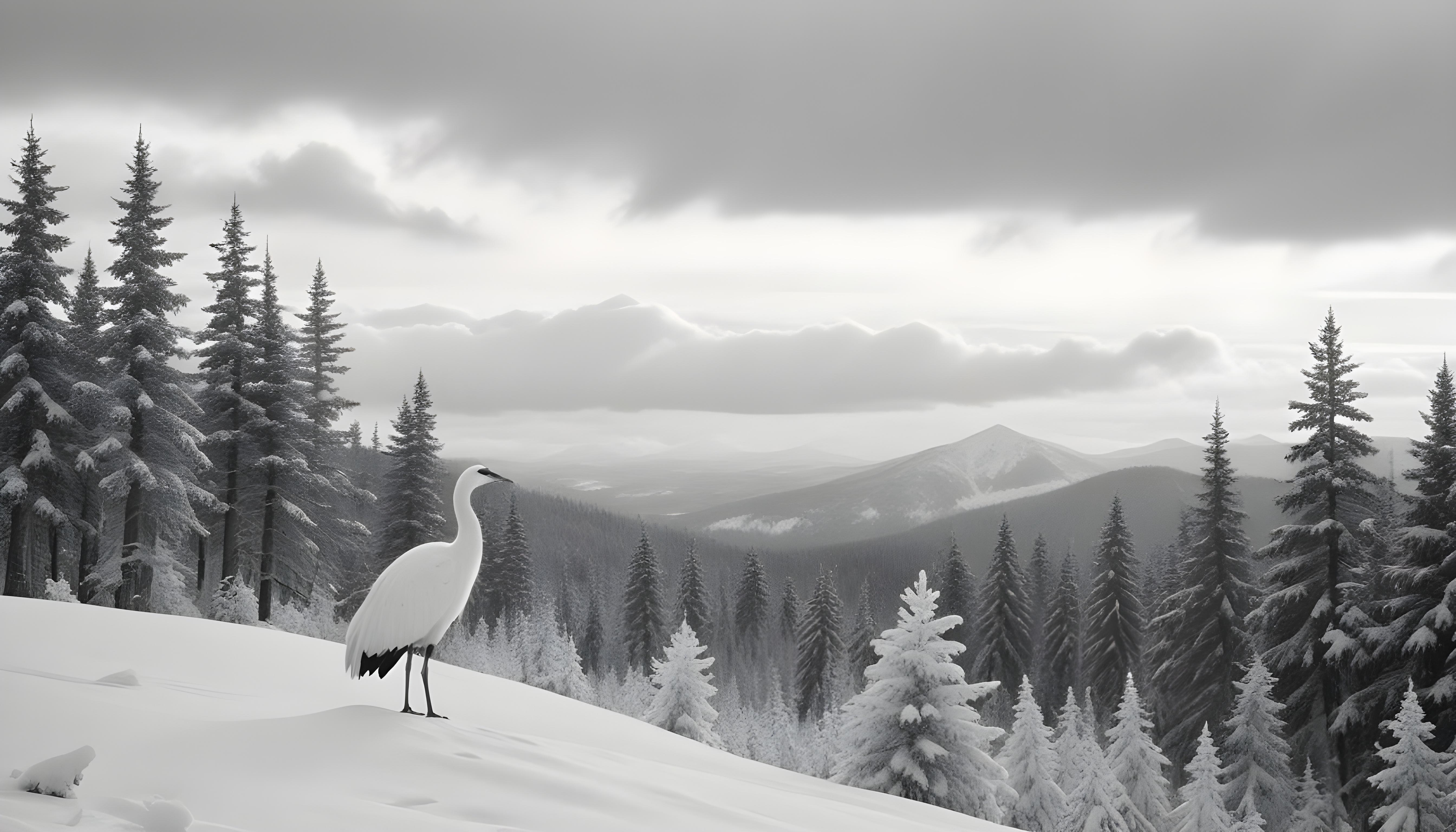 Majestic Crane Bird in Serene River Landscape with Autumn Forest Background