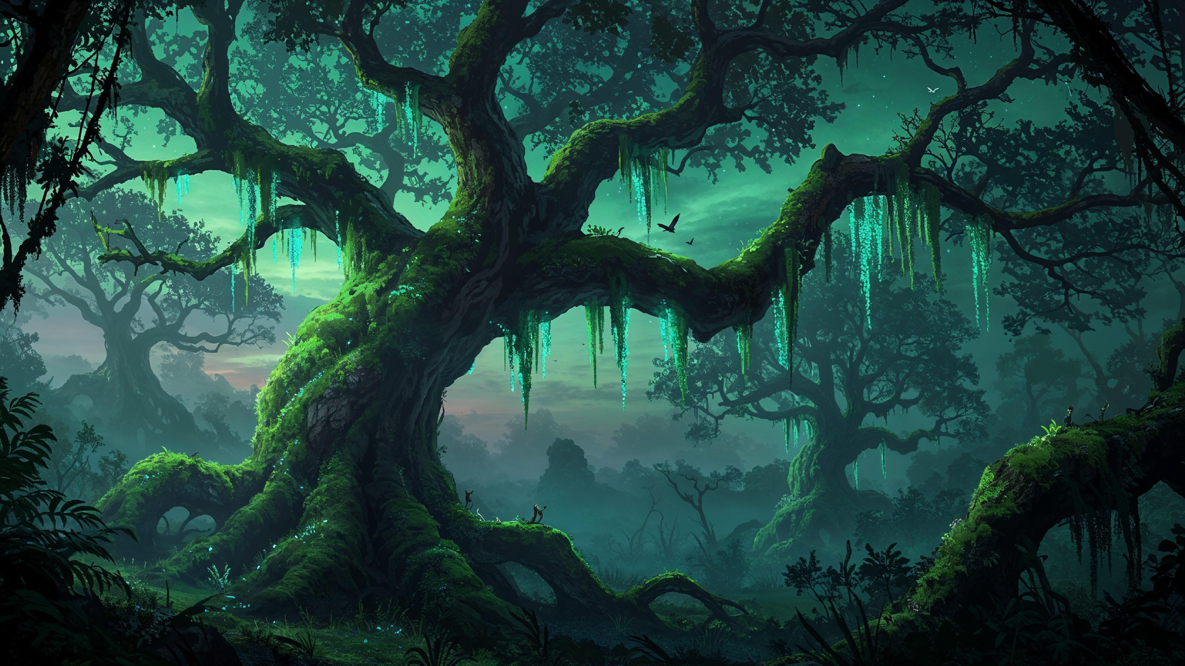 Mystical Enchanted Forest with Glowing Trees and Magical Fantasy Landscape