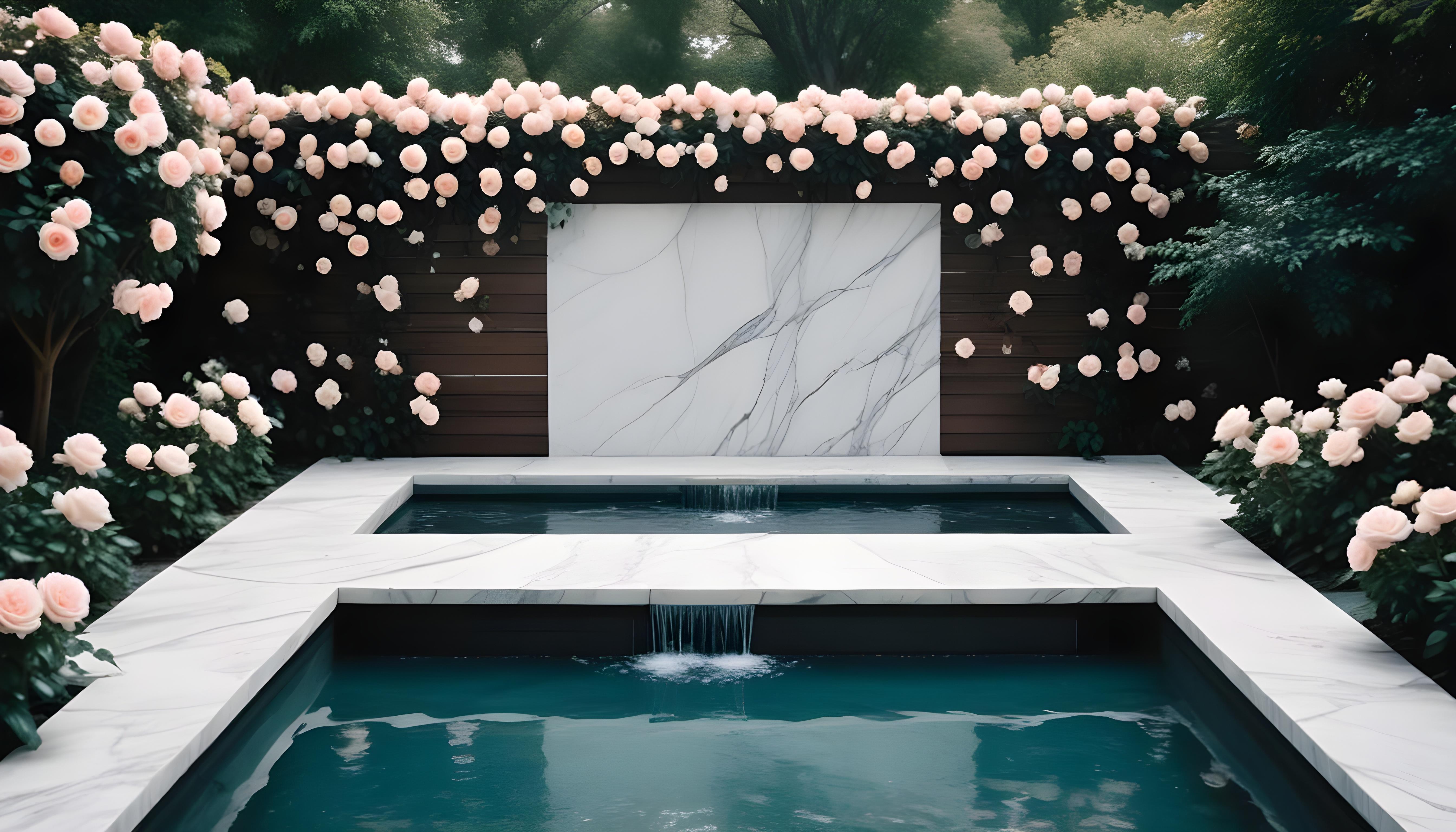 Beautiful Cottage Rose Garden with Blooming Flowers and Decorative Water Well