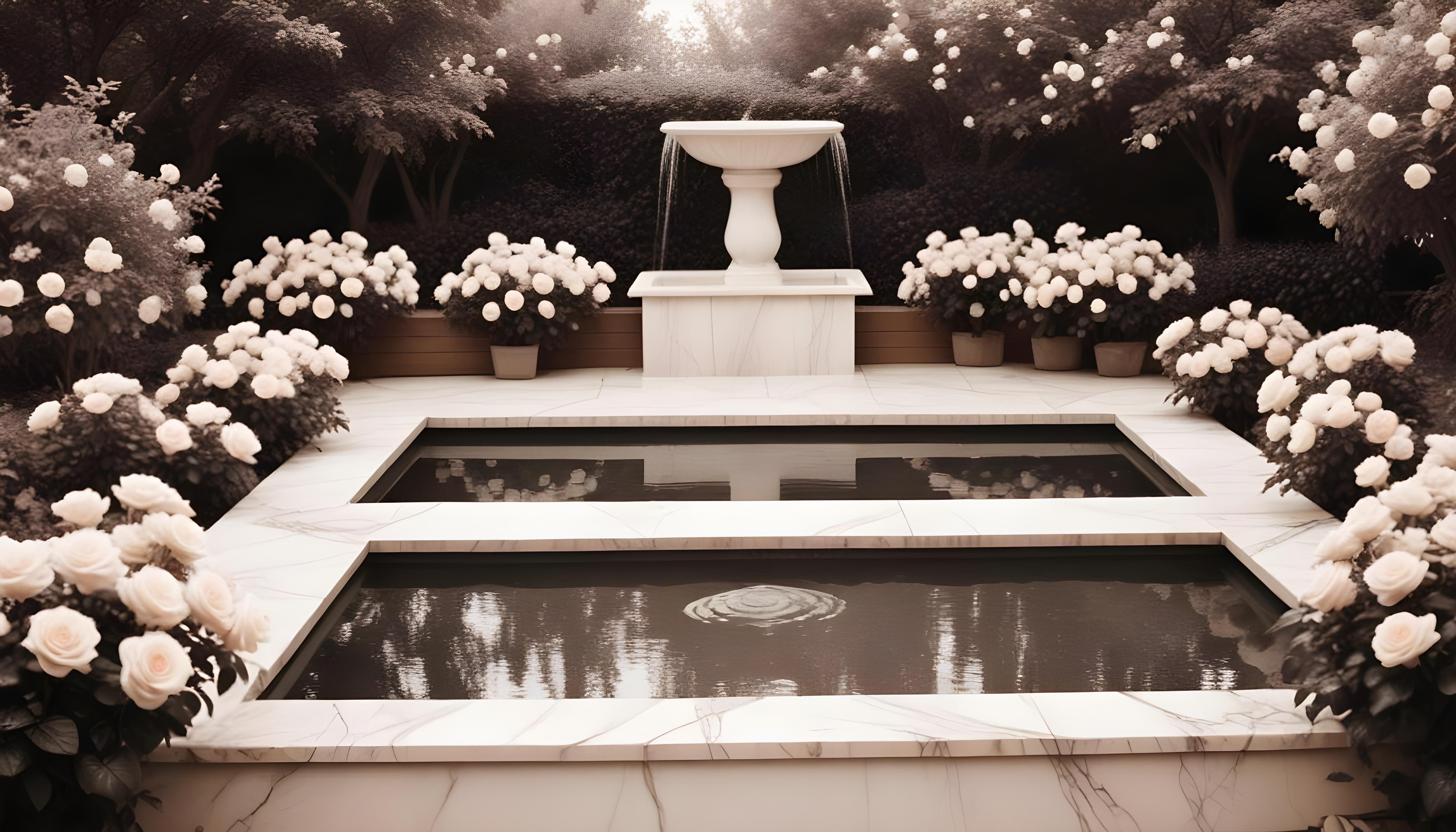 Beautiful Cottage Rose Garden with Blooming Flowers and Decorative Water Well