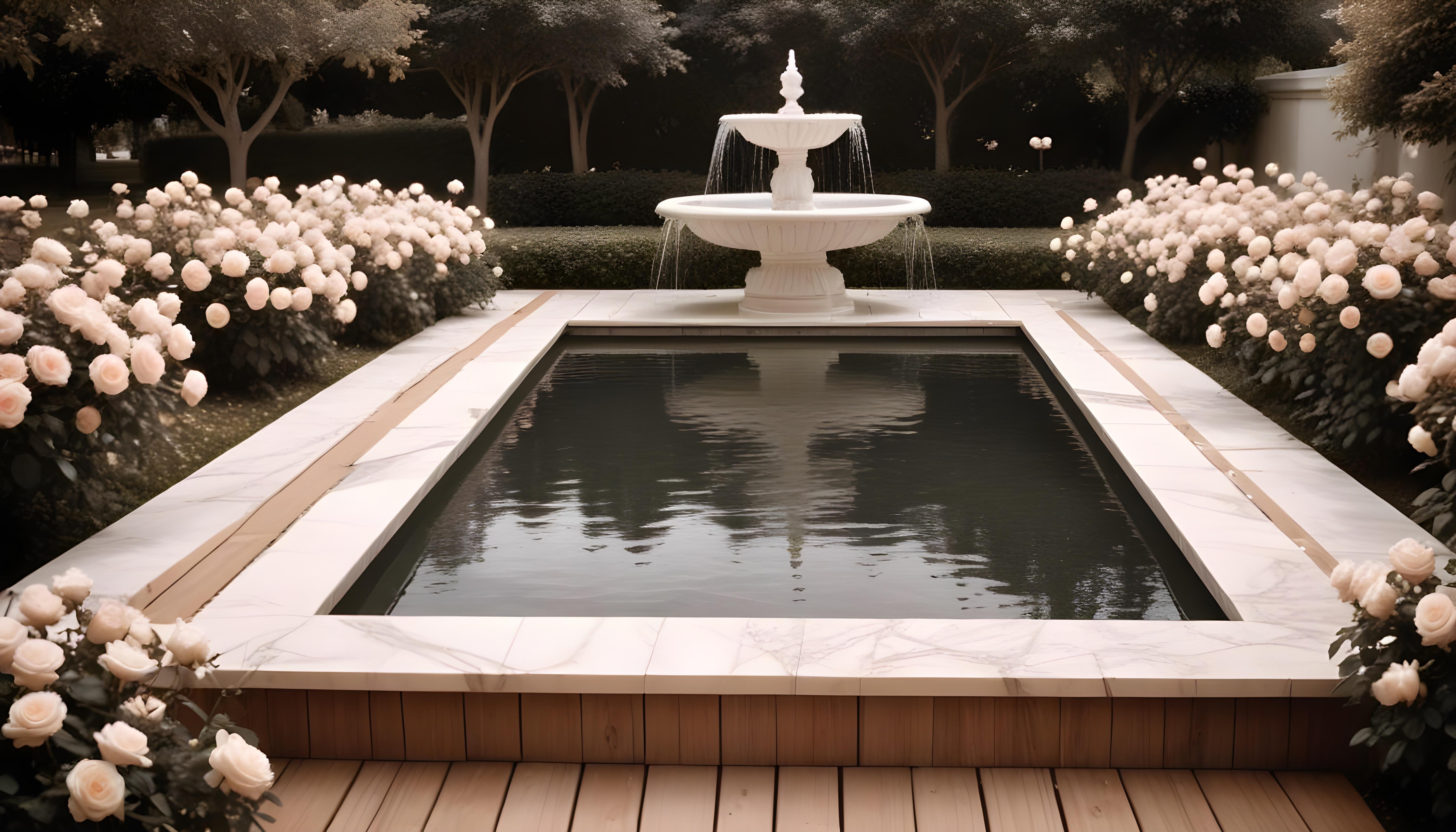 Beautiful Cottage Rose Garden with Blooming Flowers and Decorative Water Well