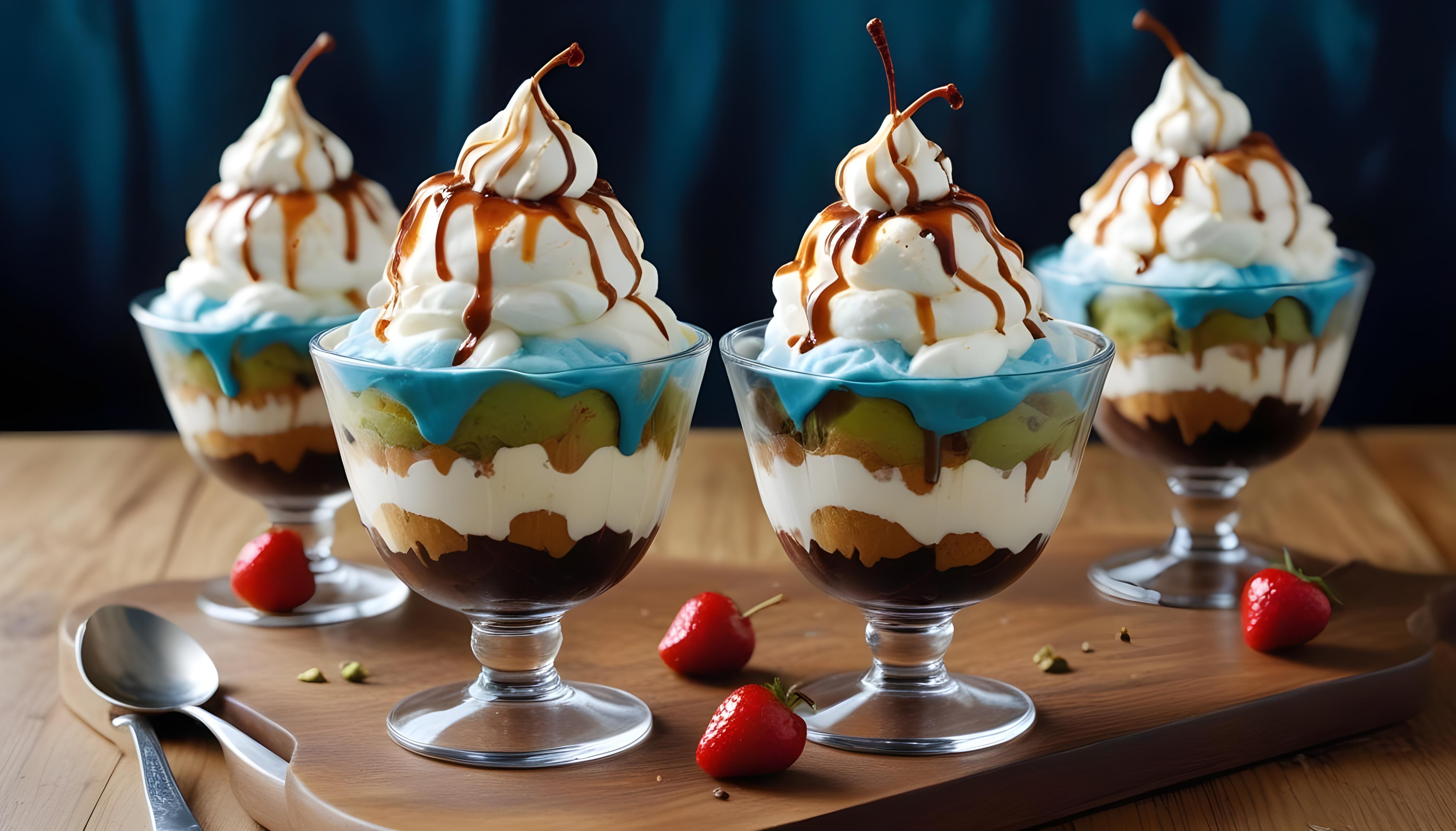 Colorful Soft Serve Ice Cream Cones with Whimsical Dessert Theme Background
