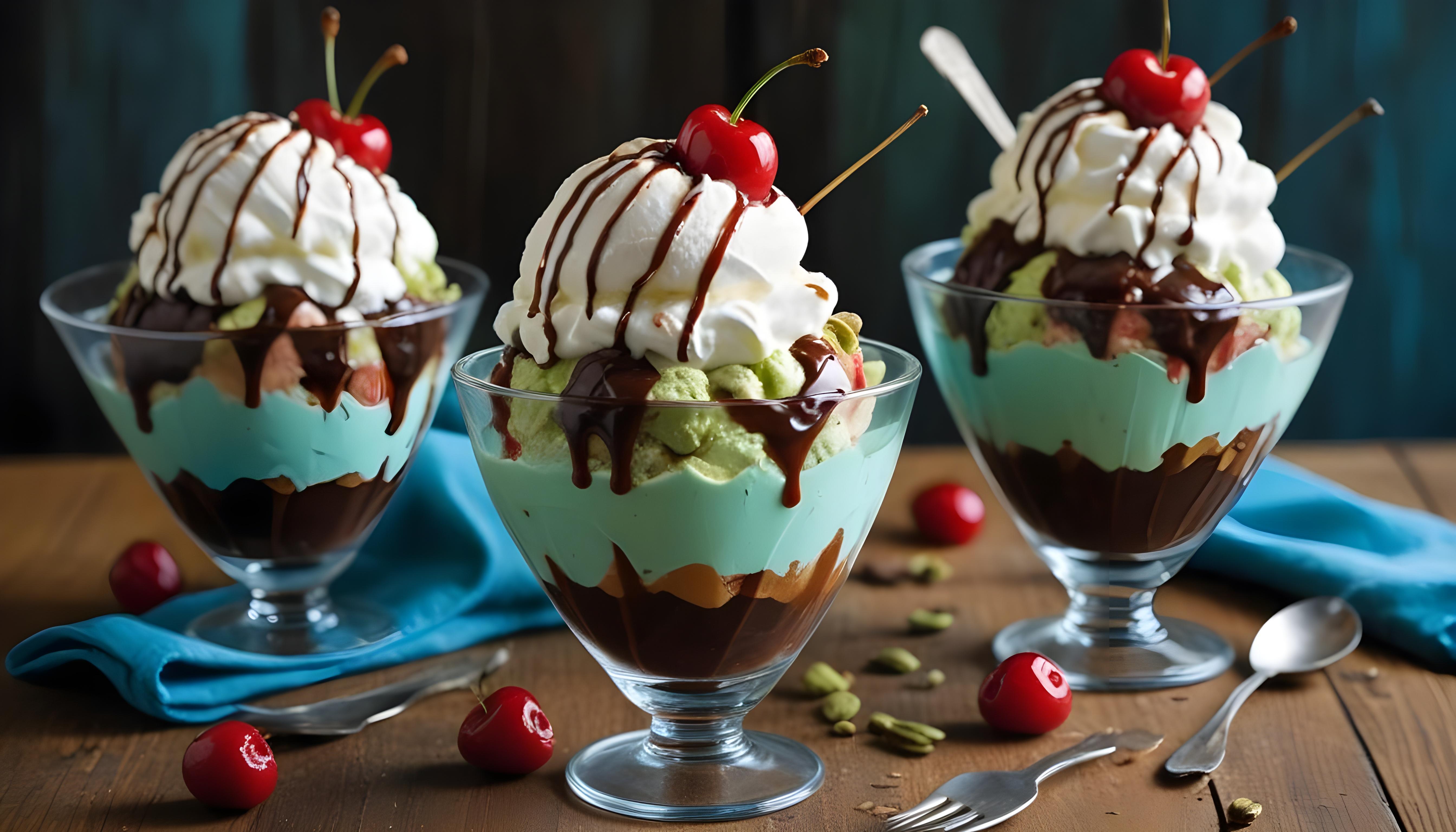 Colorful Soft Serve Ice Cream Cones with Whimsical Dessert Theme Background