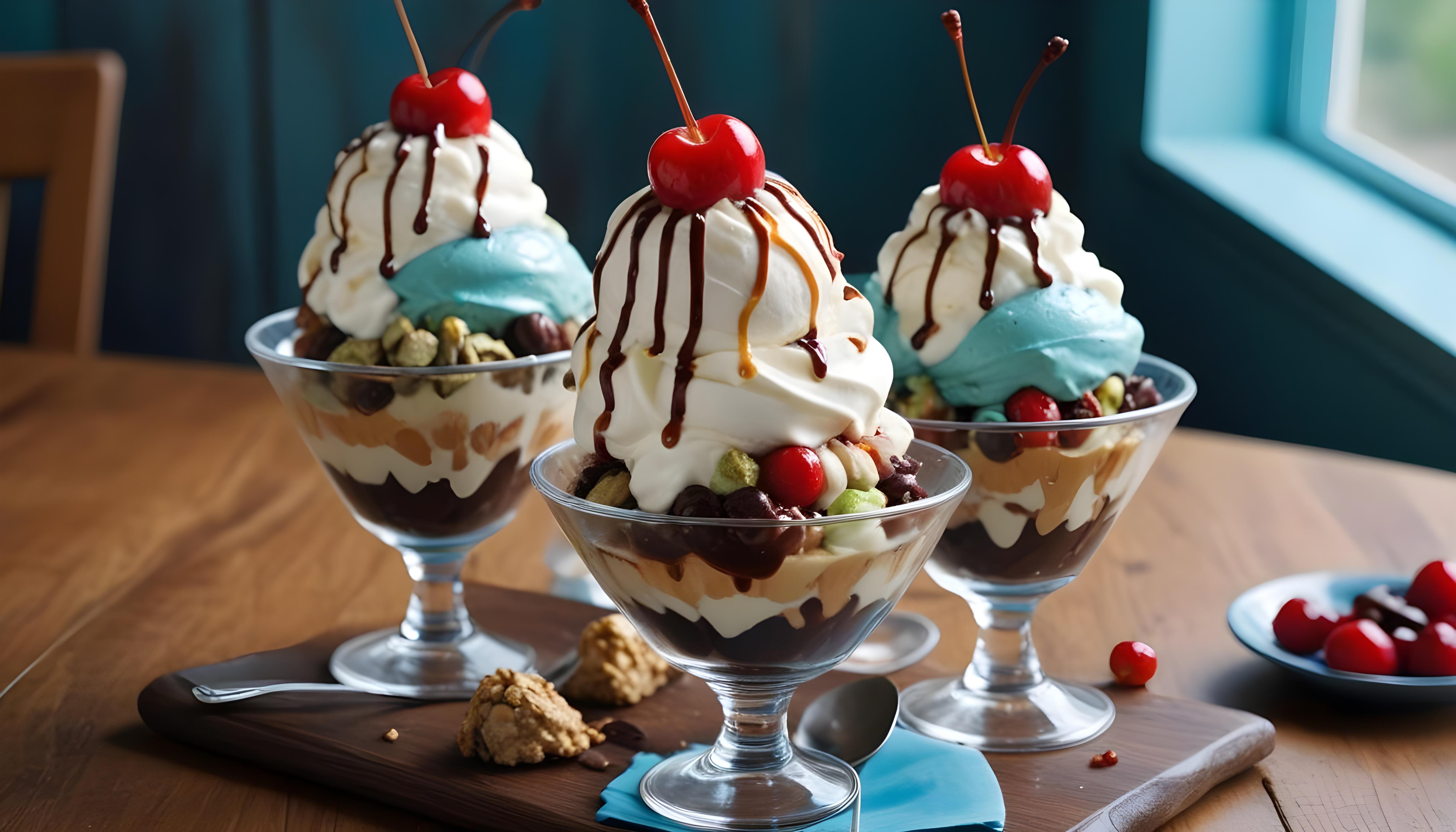 Colorful Soft Serve Ice Cream Cones with Whimsical Dessert Theme Background