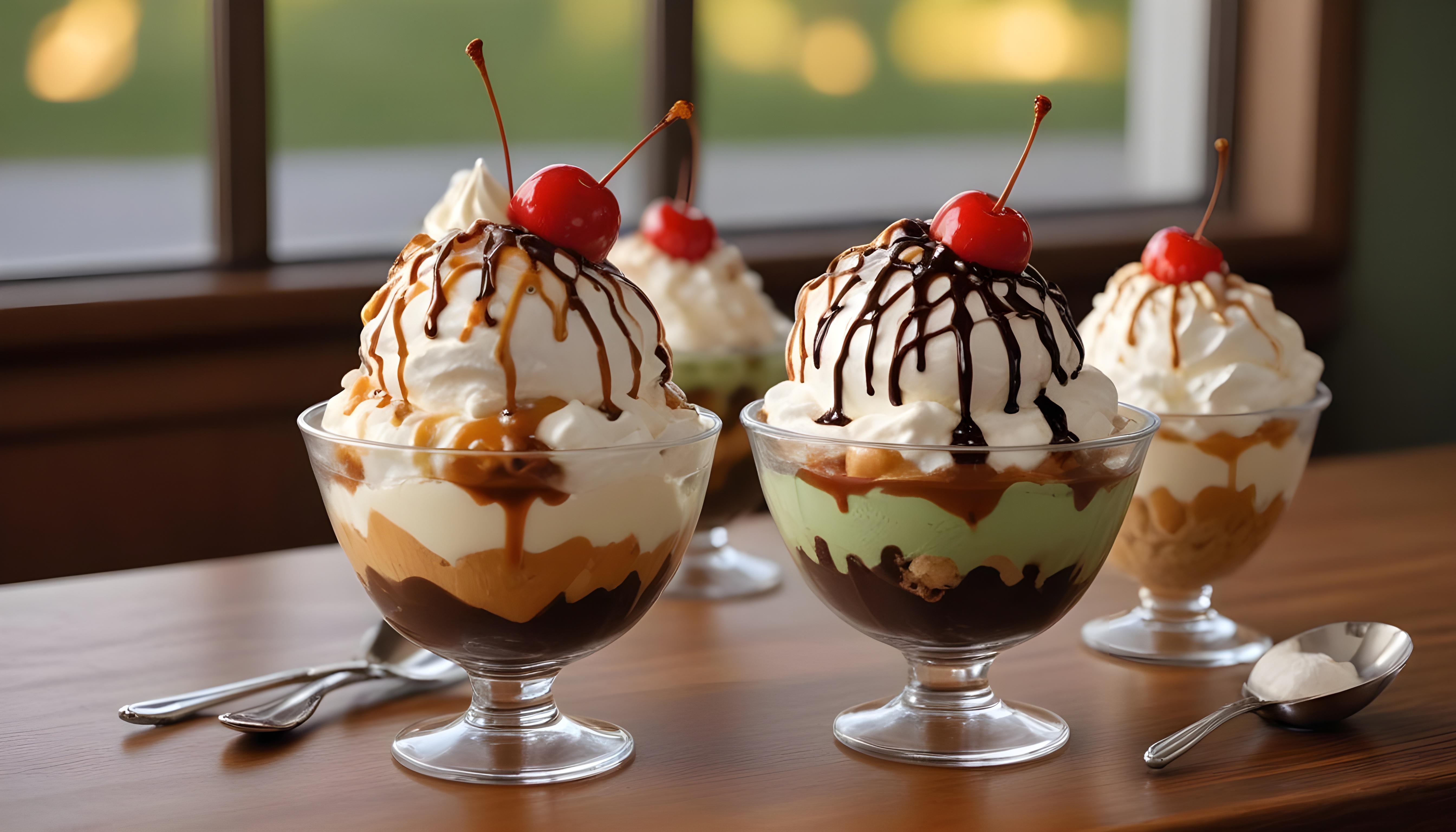 Colorful Soft Serve Ice Cream Cones with Whimsical Dessert Theme Background