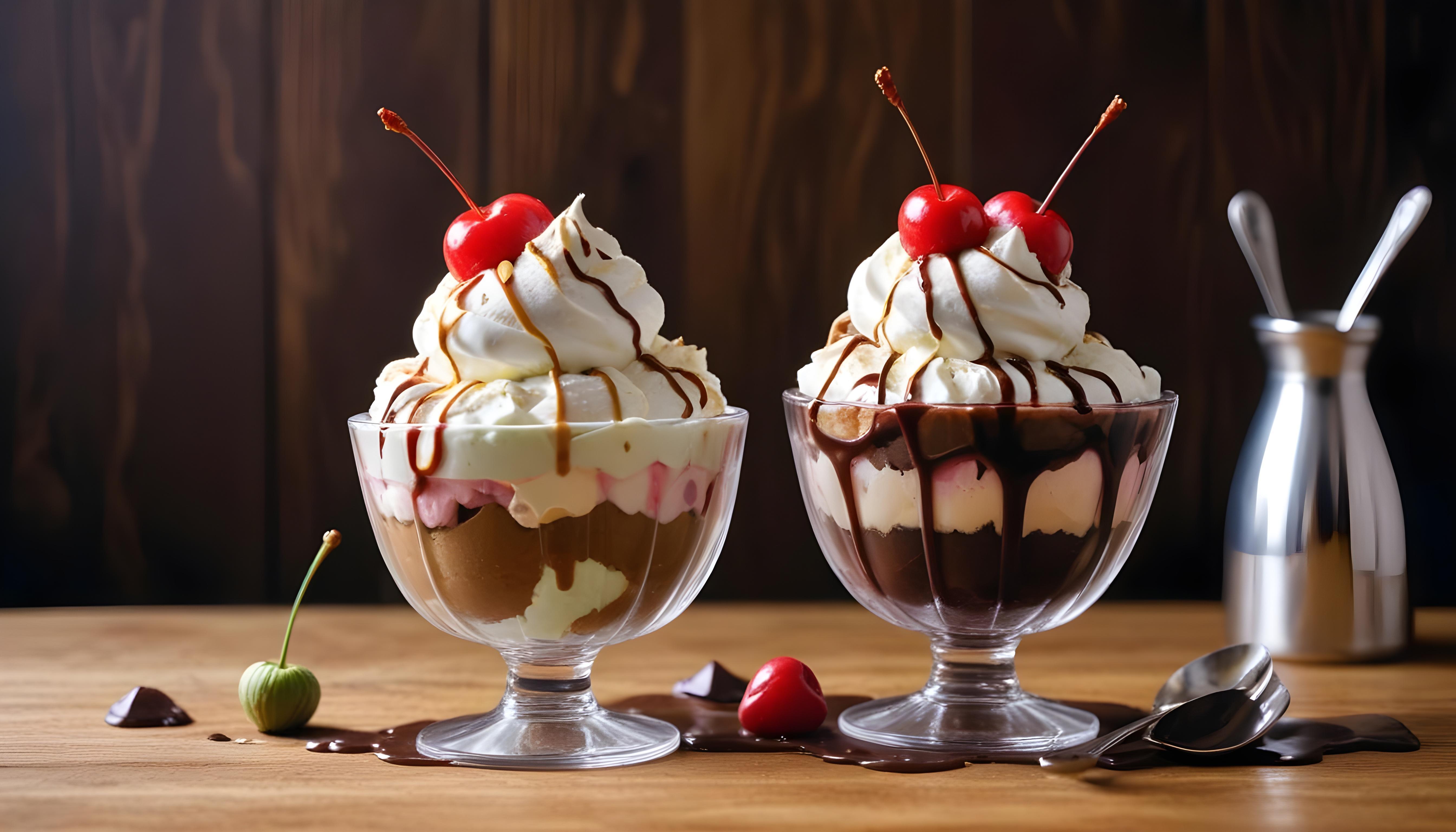 Colorful Soft Serve Ice Cream Cones with Whimsical Dessert Theme Background