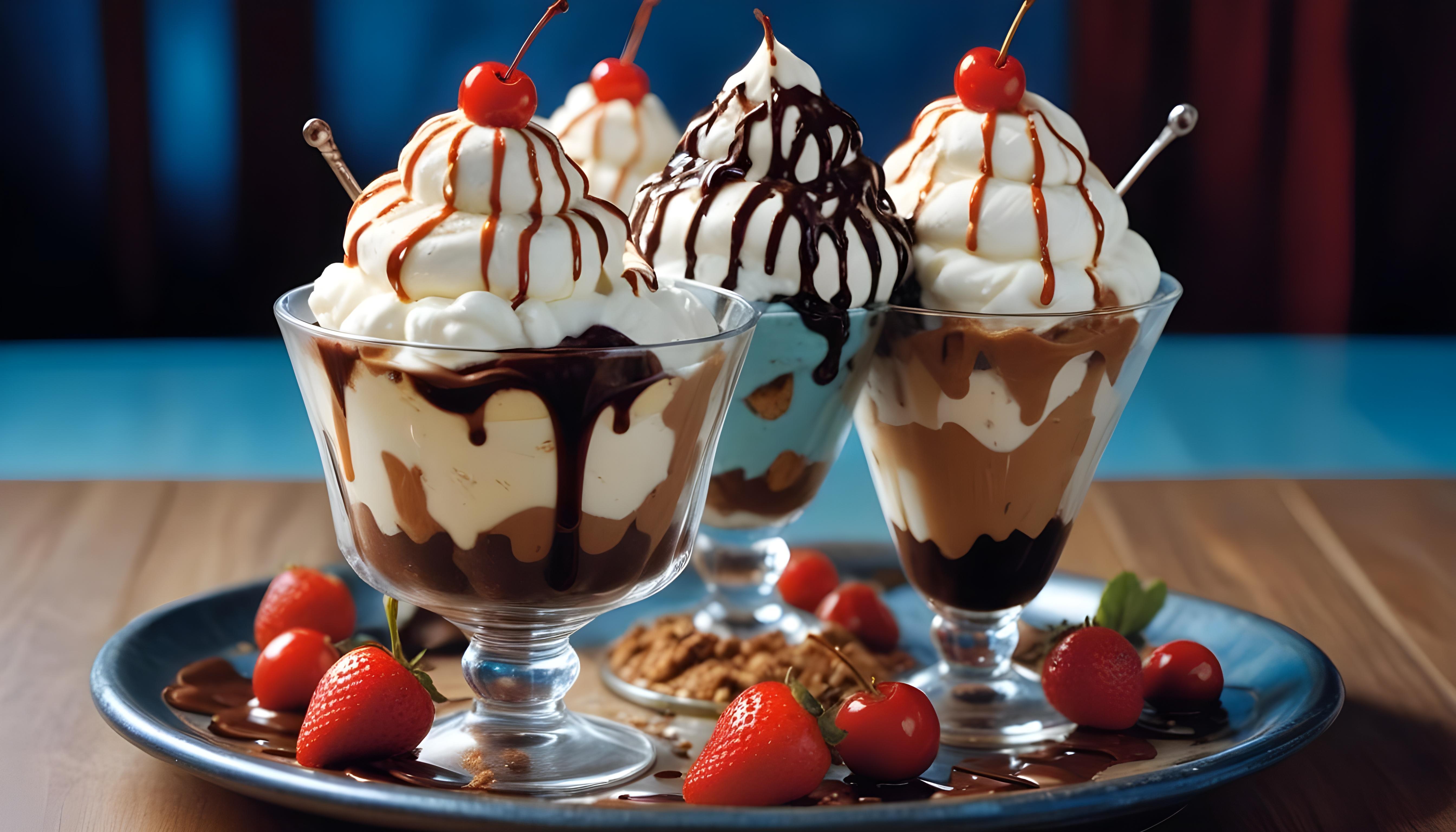 Colorful Soft Serve Ice Cream Cones with Whimsical Dessert Theme Background