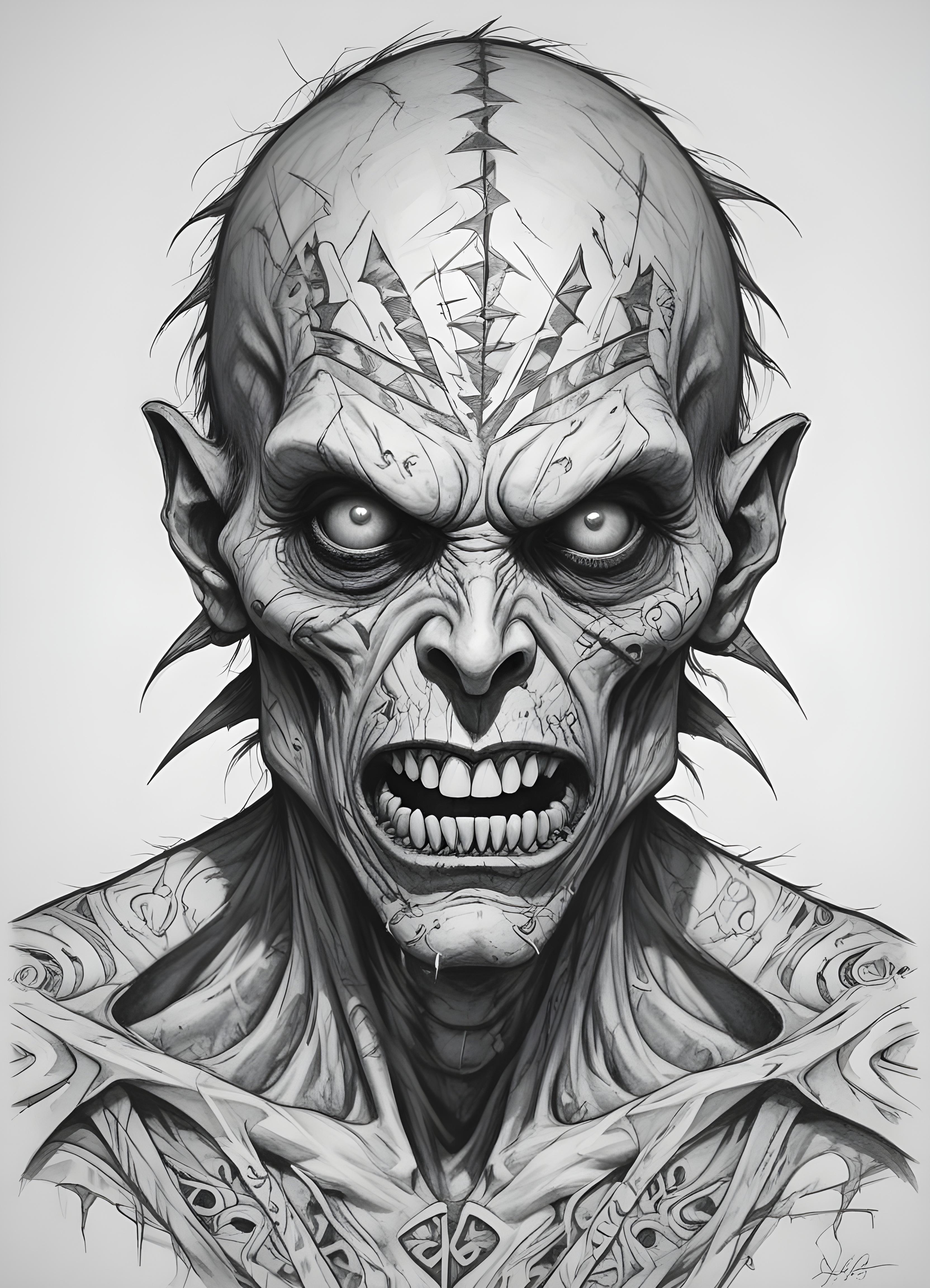 Detailed Zombie and Undead Horror Character Sketch Illustration Artwork