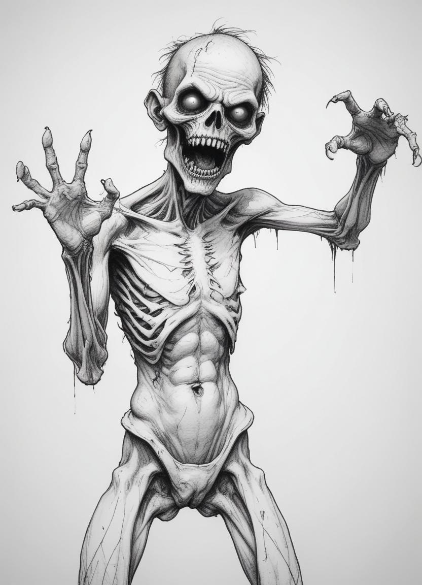 Detailed Zombie and Undead Horror Character Sketch Illustration Artwork