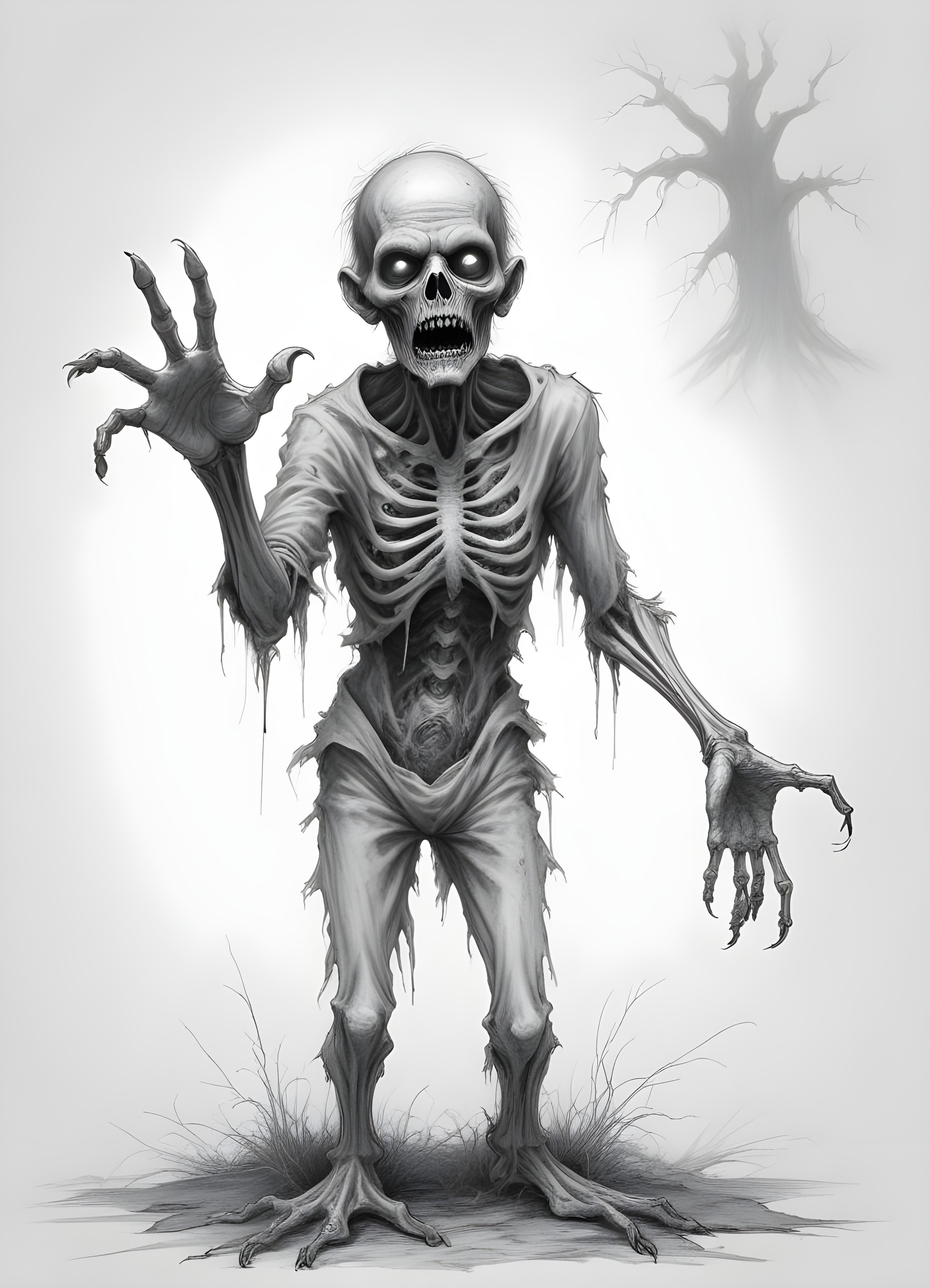 Detailed Zombie and Undead Horror Character Sketch Illustration Artwork