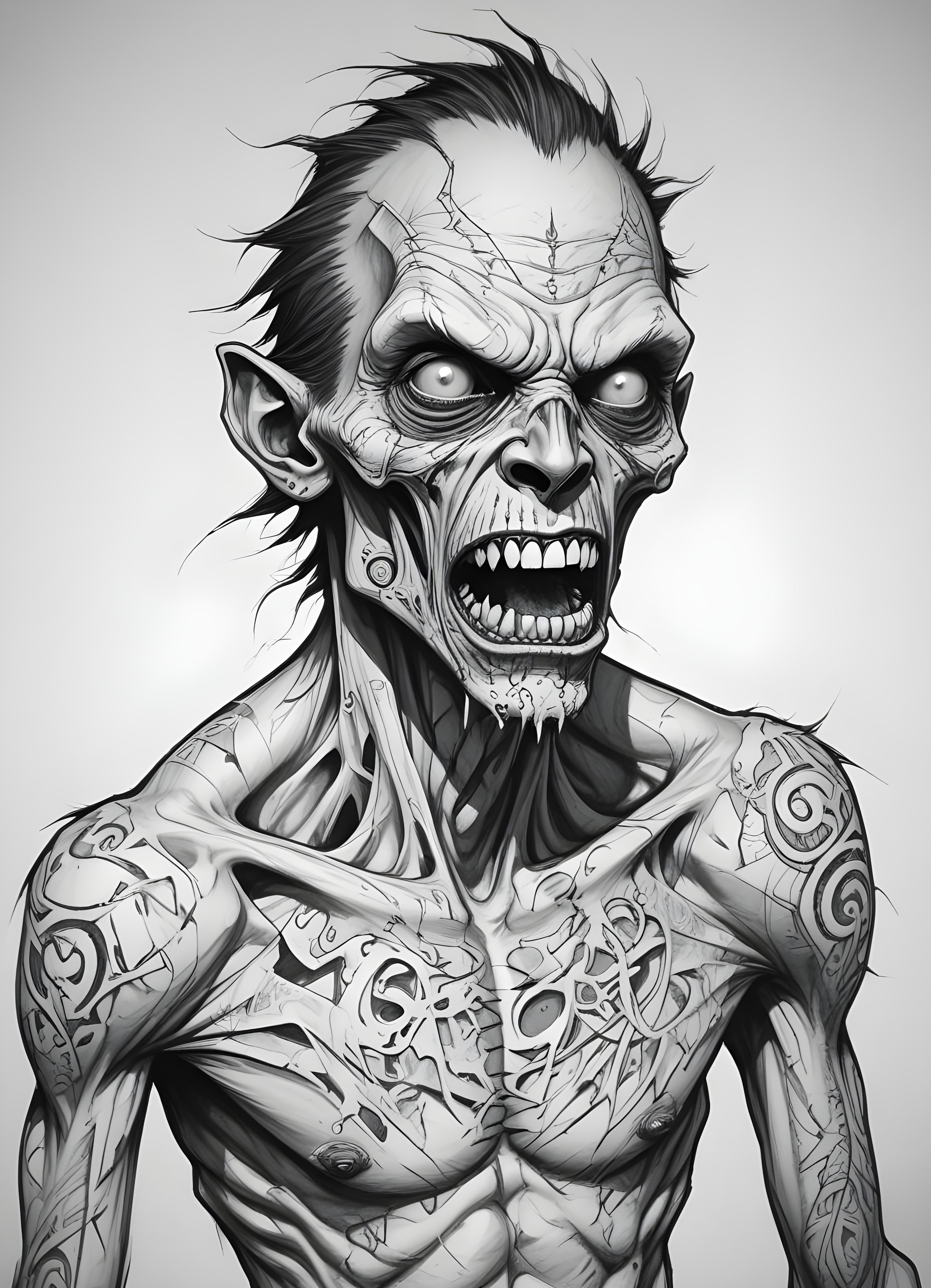 Detailed Zombie and Undead Horror Character Sketch Illustration Artwork
