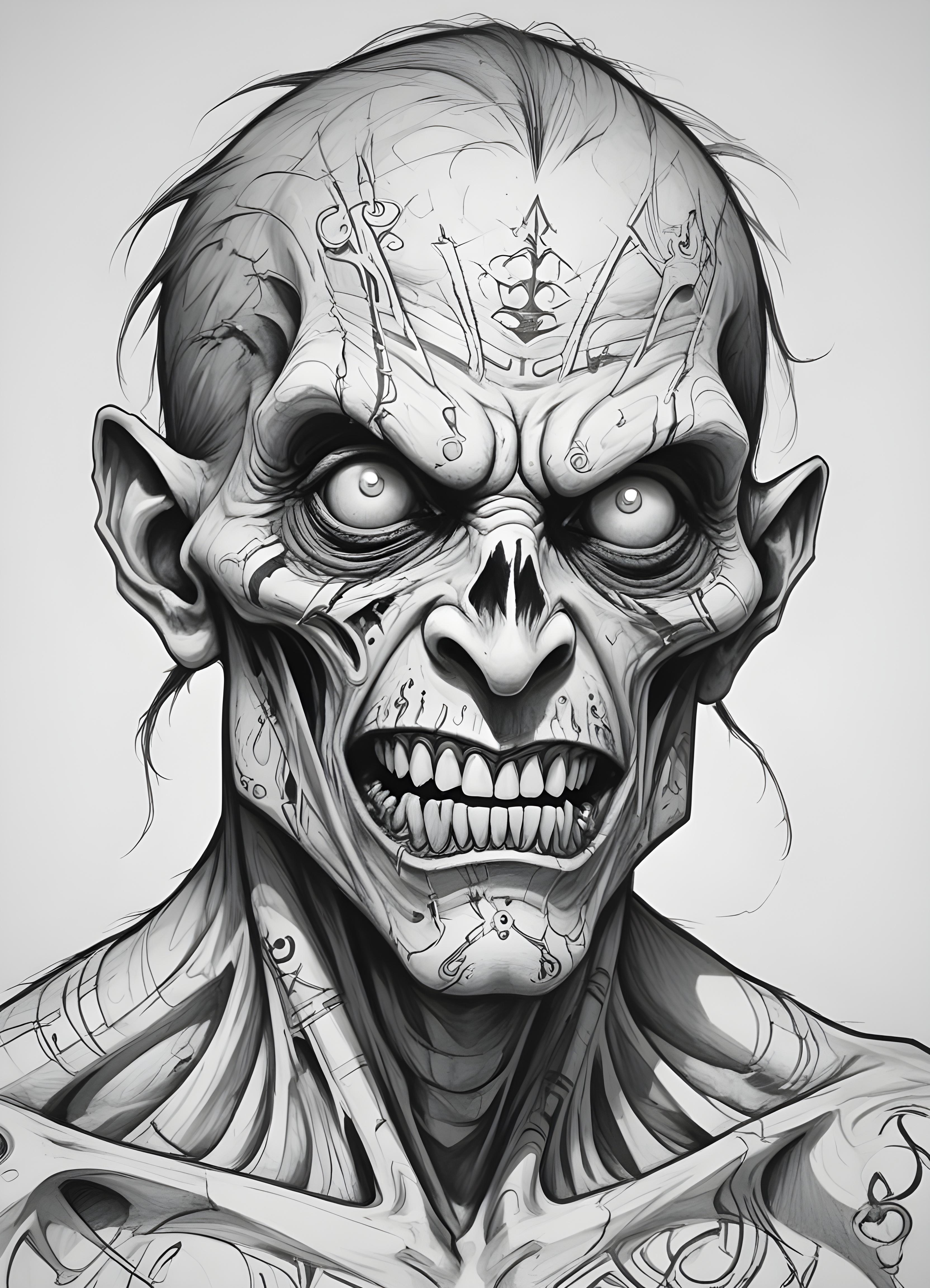 Detailed Zombie and Undead Horror Character Sketch Illustration Artwork