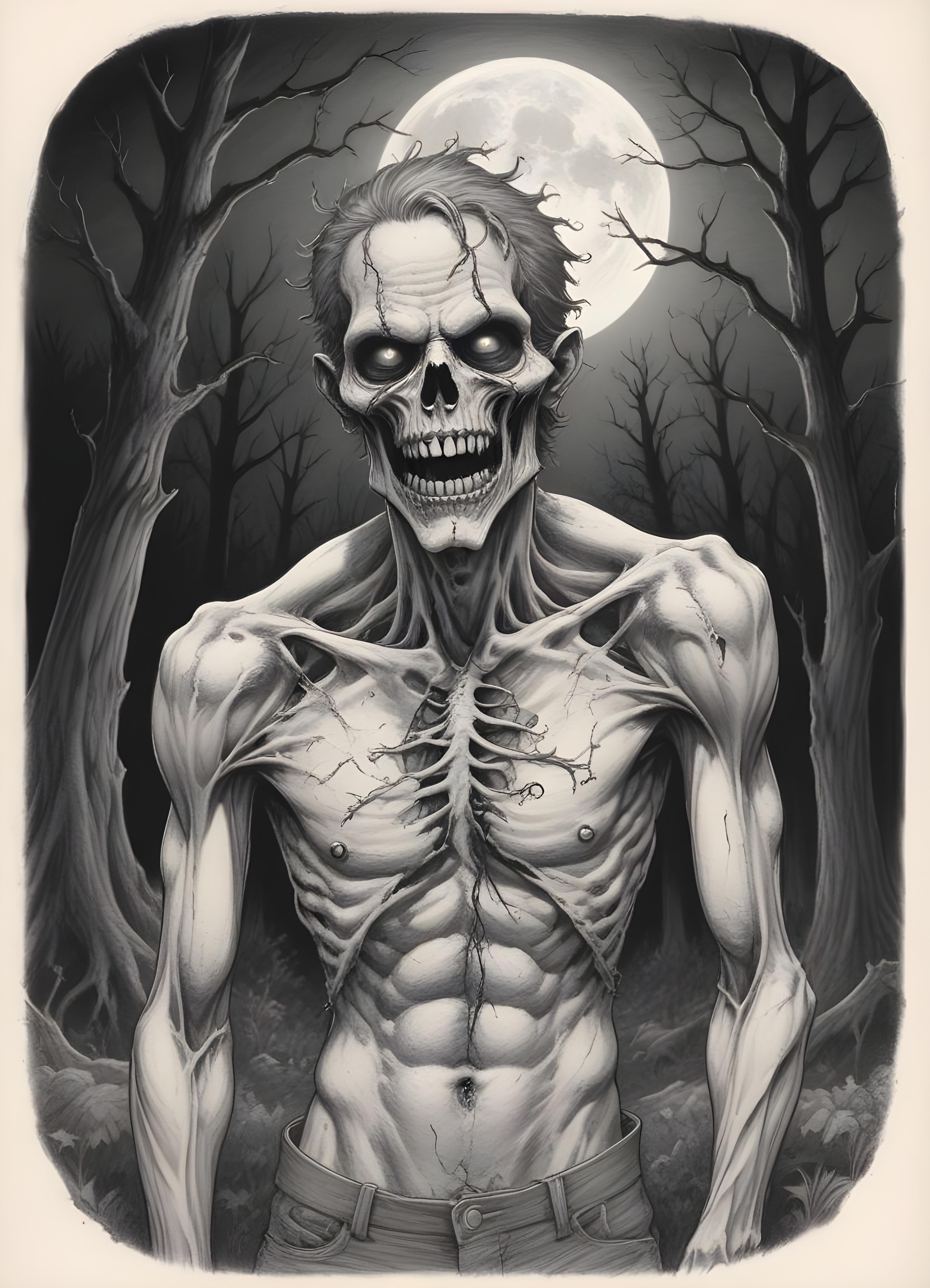 Detailed Zombie and Undead Horror Character Sketch Illustration Artwork