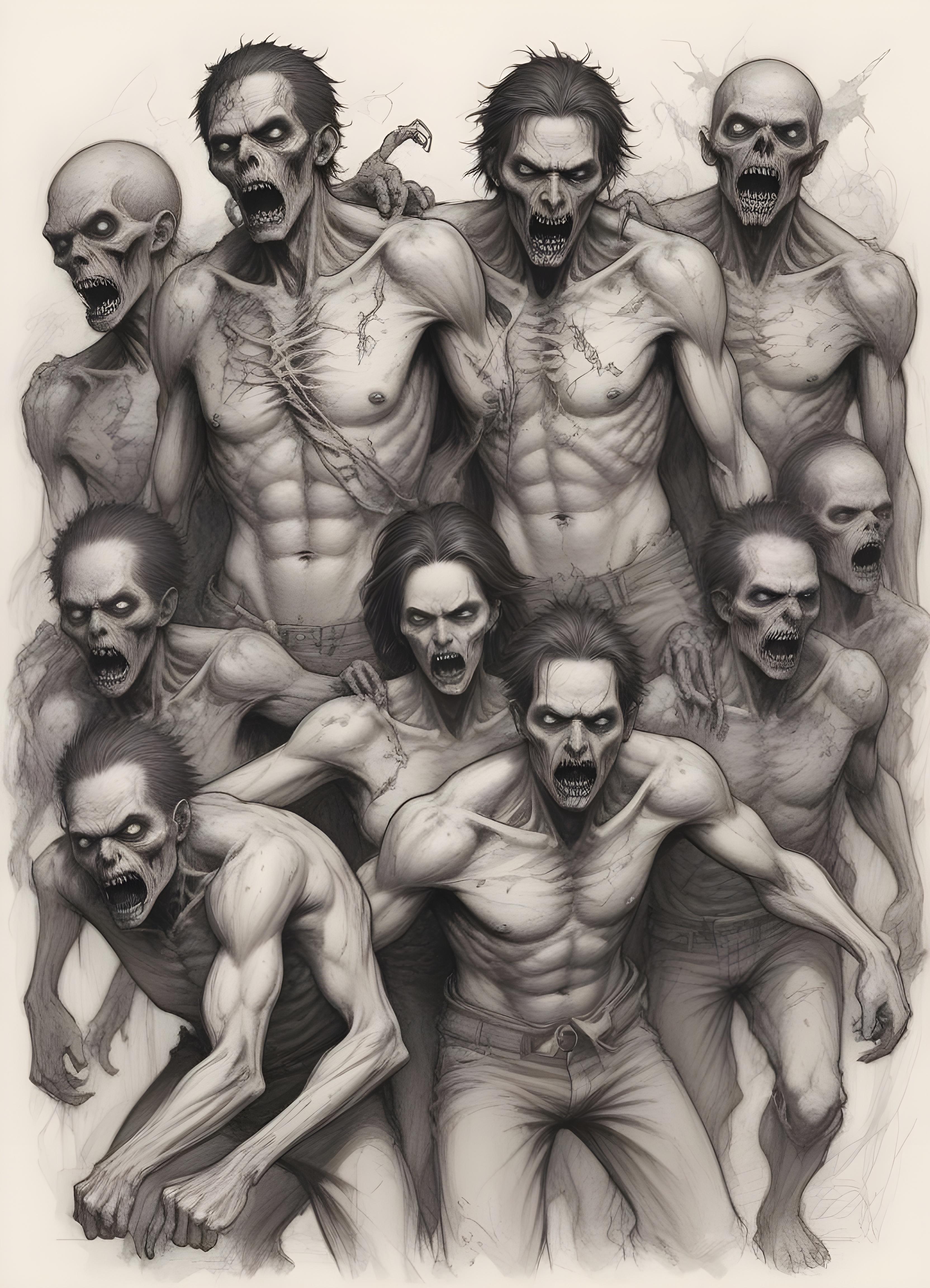 Detailed Zombie and Undead Horror Character Sketch Illustration Artwork