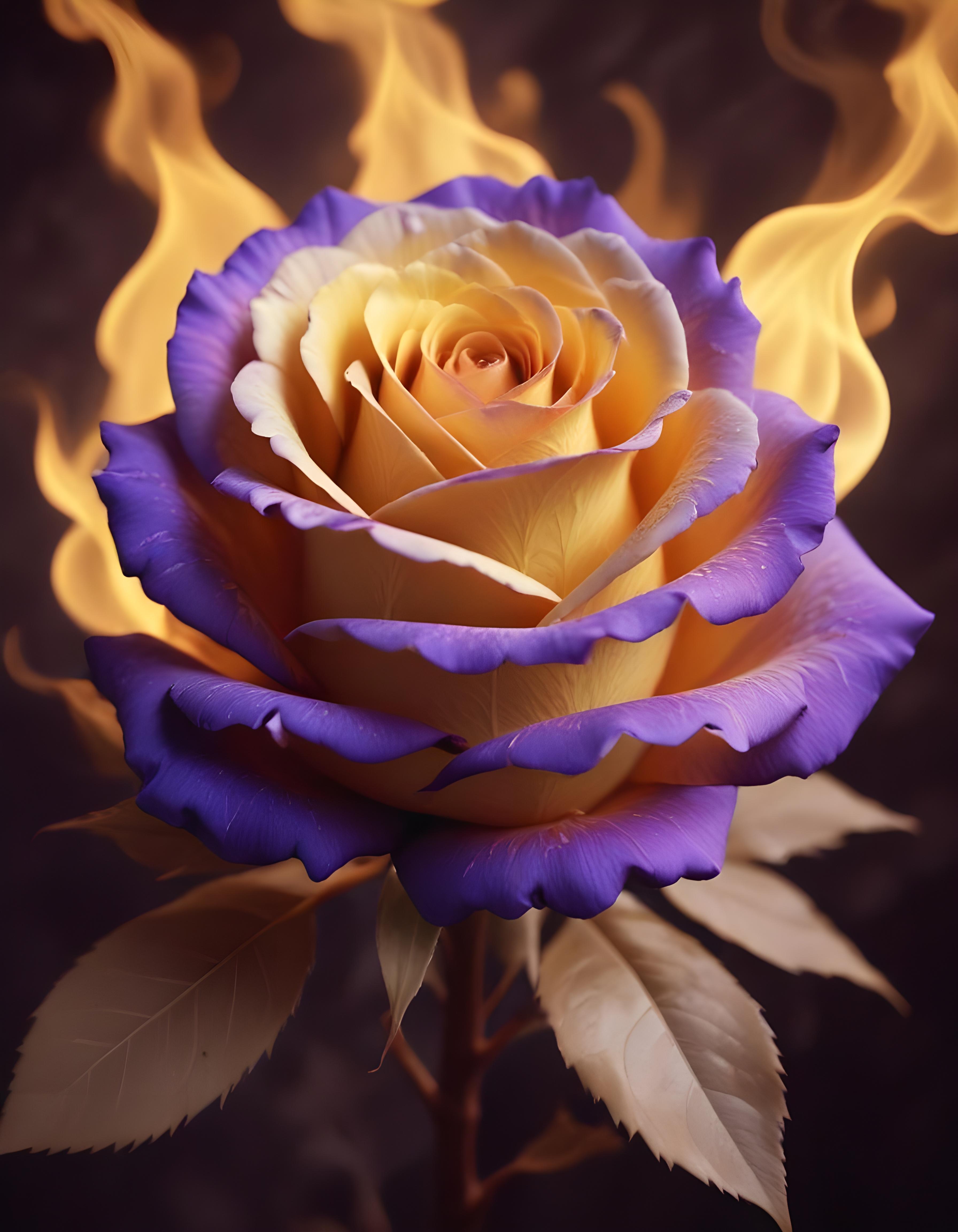 Fantasy Rose Flower with Fire and Glowing Flames Artistic Illustration