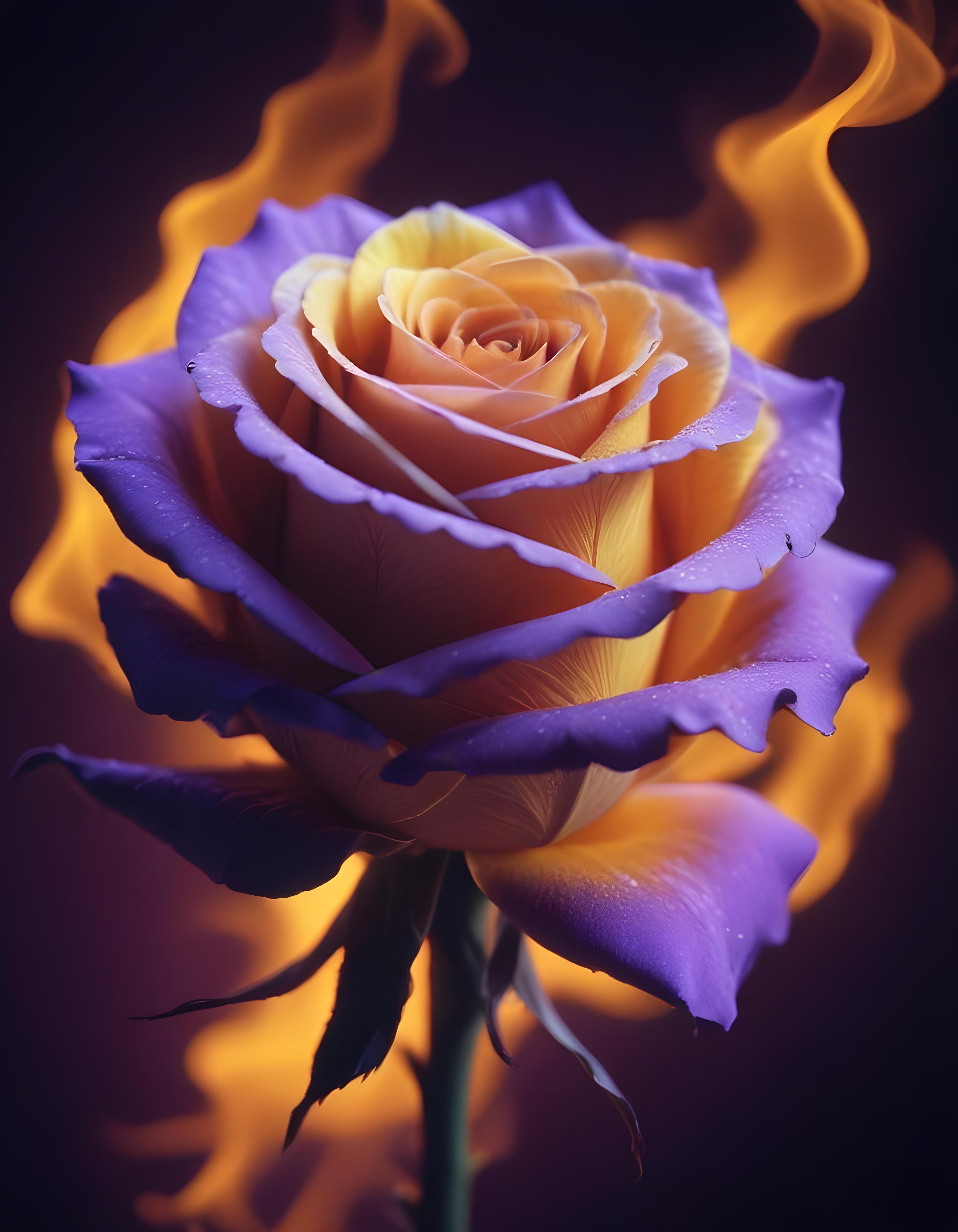 Fantasy Rose Flower with Fire and Glowing Flames Artistic Illustration