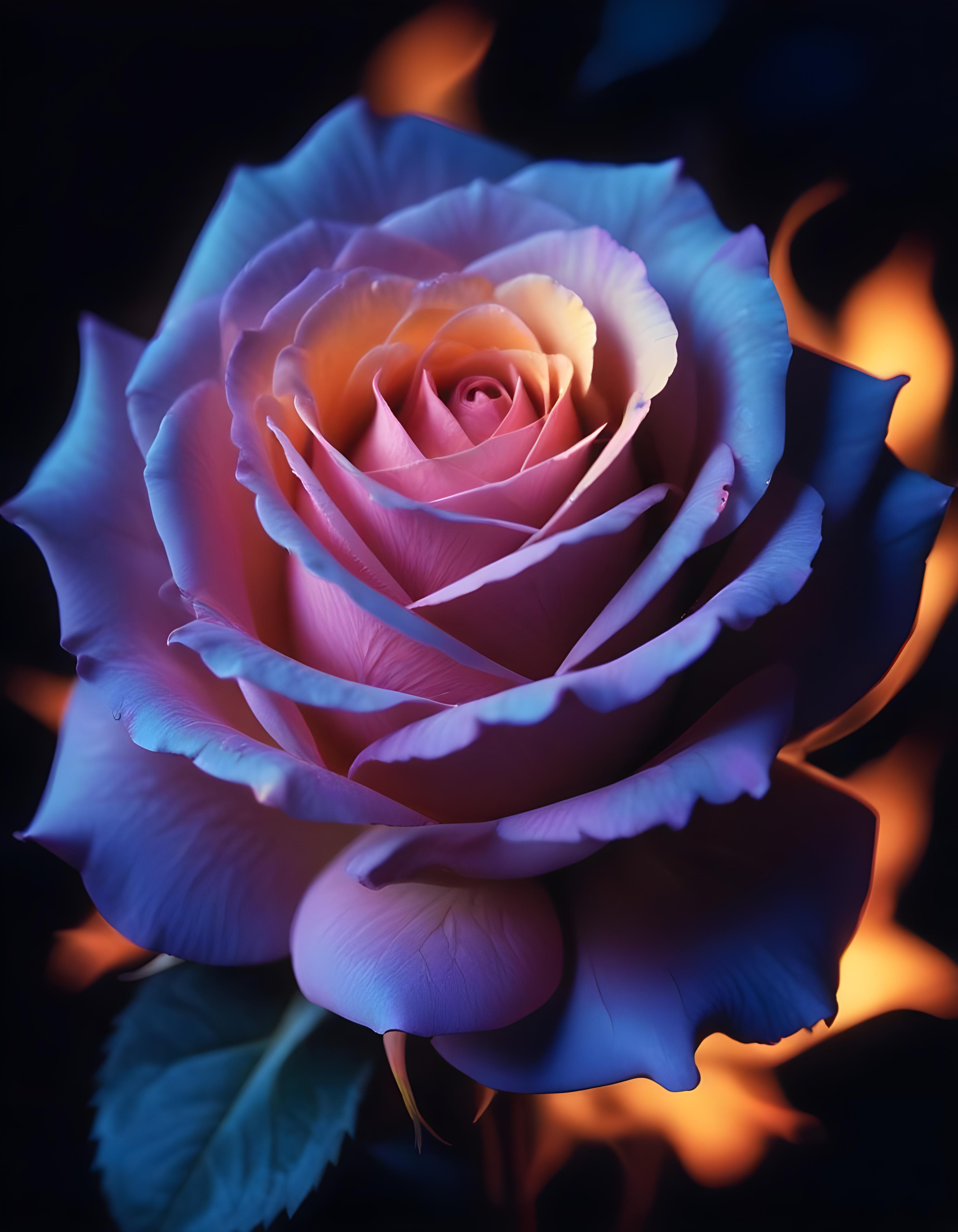 Fantasy Rose Flower with Fire and Glowing Flames Artistic Illustration