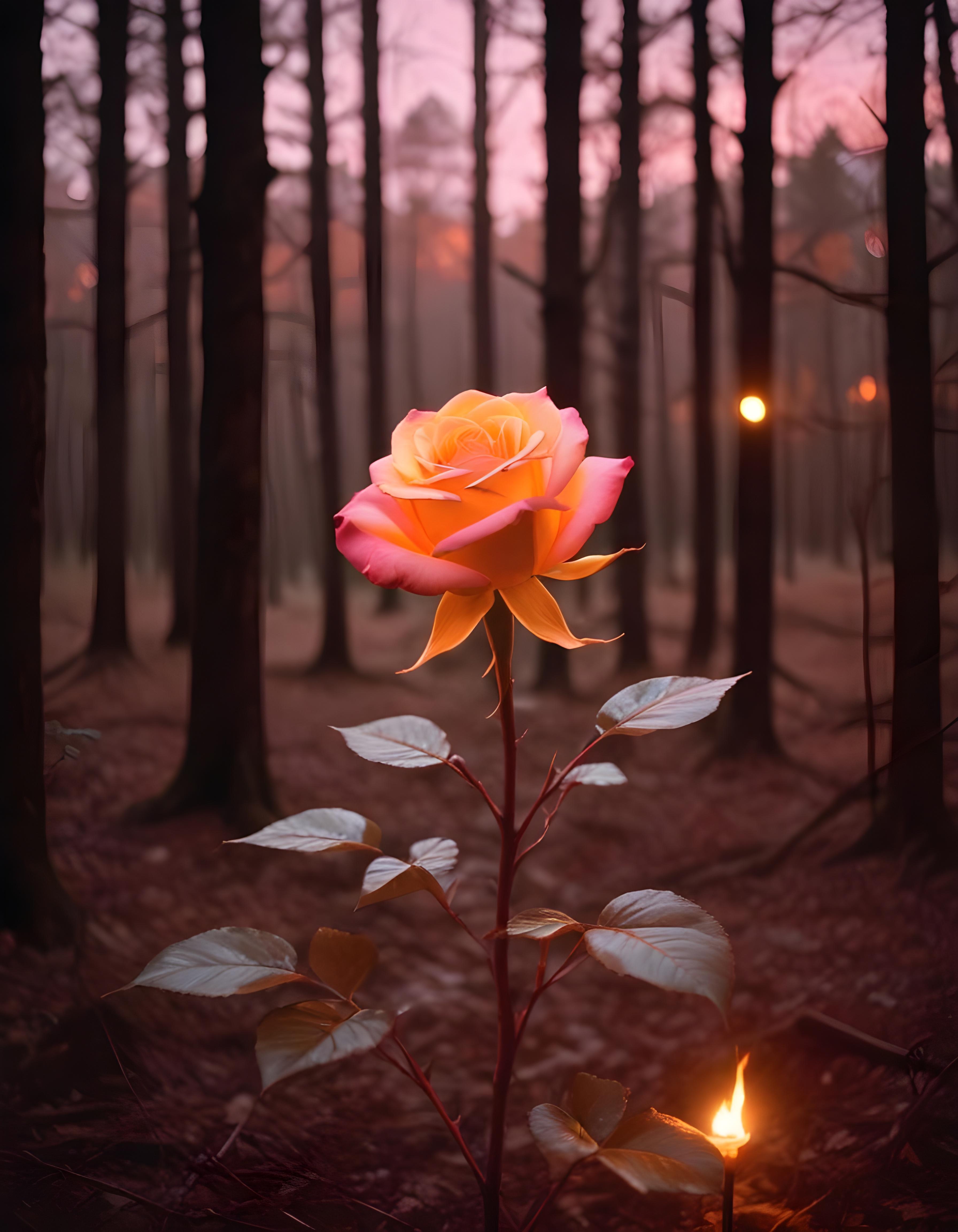 Fantasy Rose Flower with Fire and Glowing Flames Artistic Illustration
