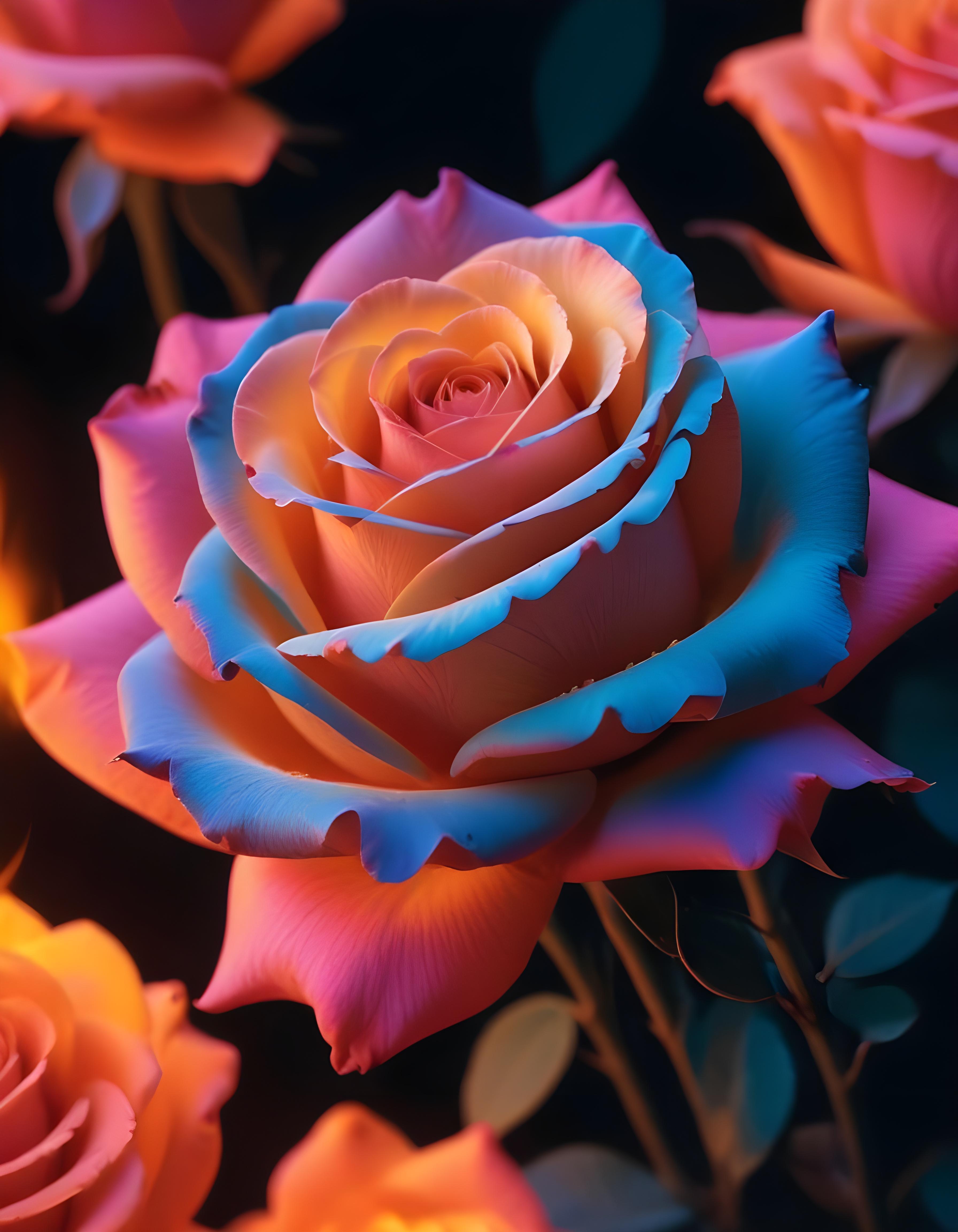 Fantasy Rose Flower with Fire and Glowing Flames Artistic Illustration
