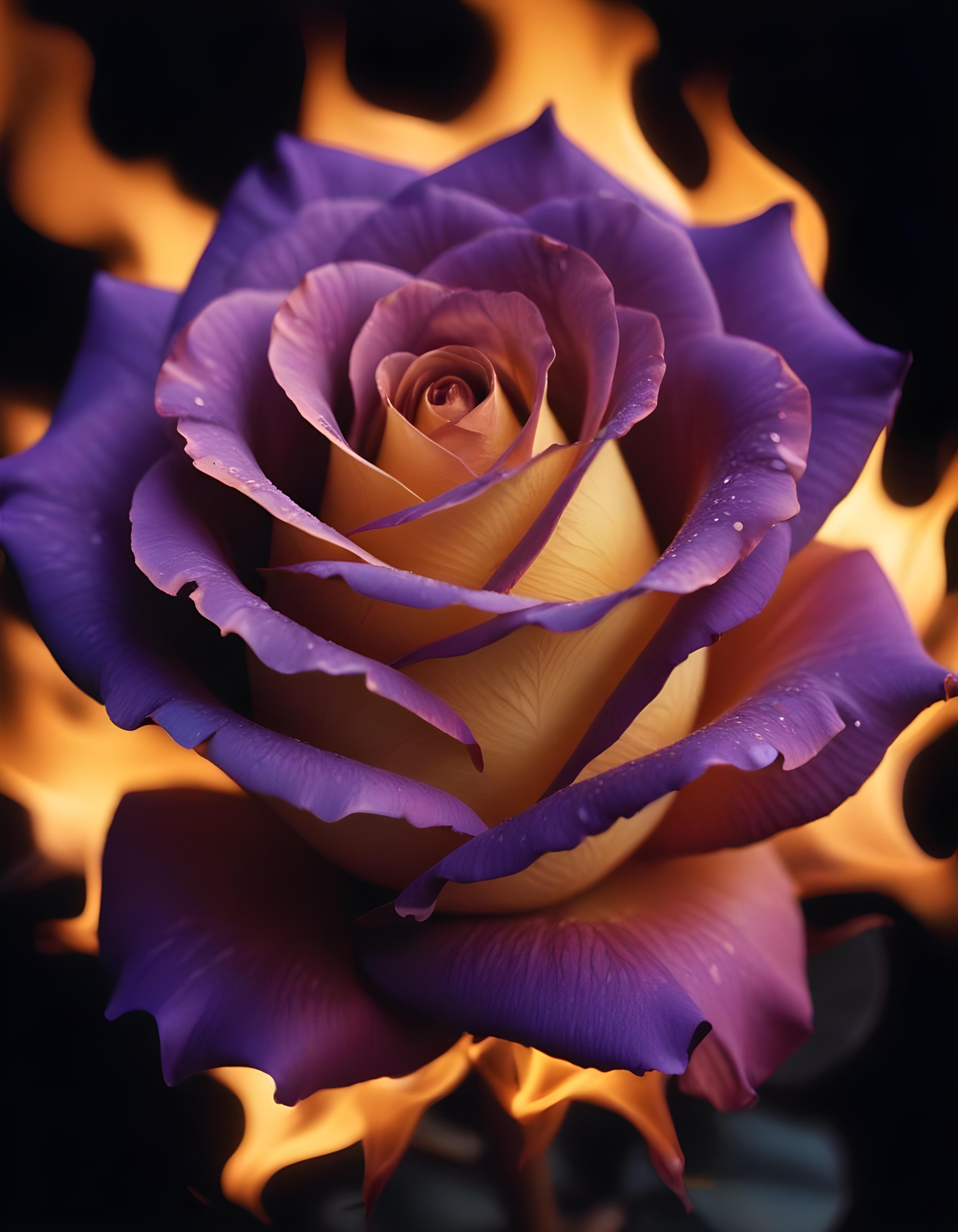 Fantasy Rose Flower with Fire and Glowing Flames Artistic Illustration