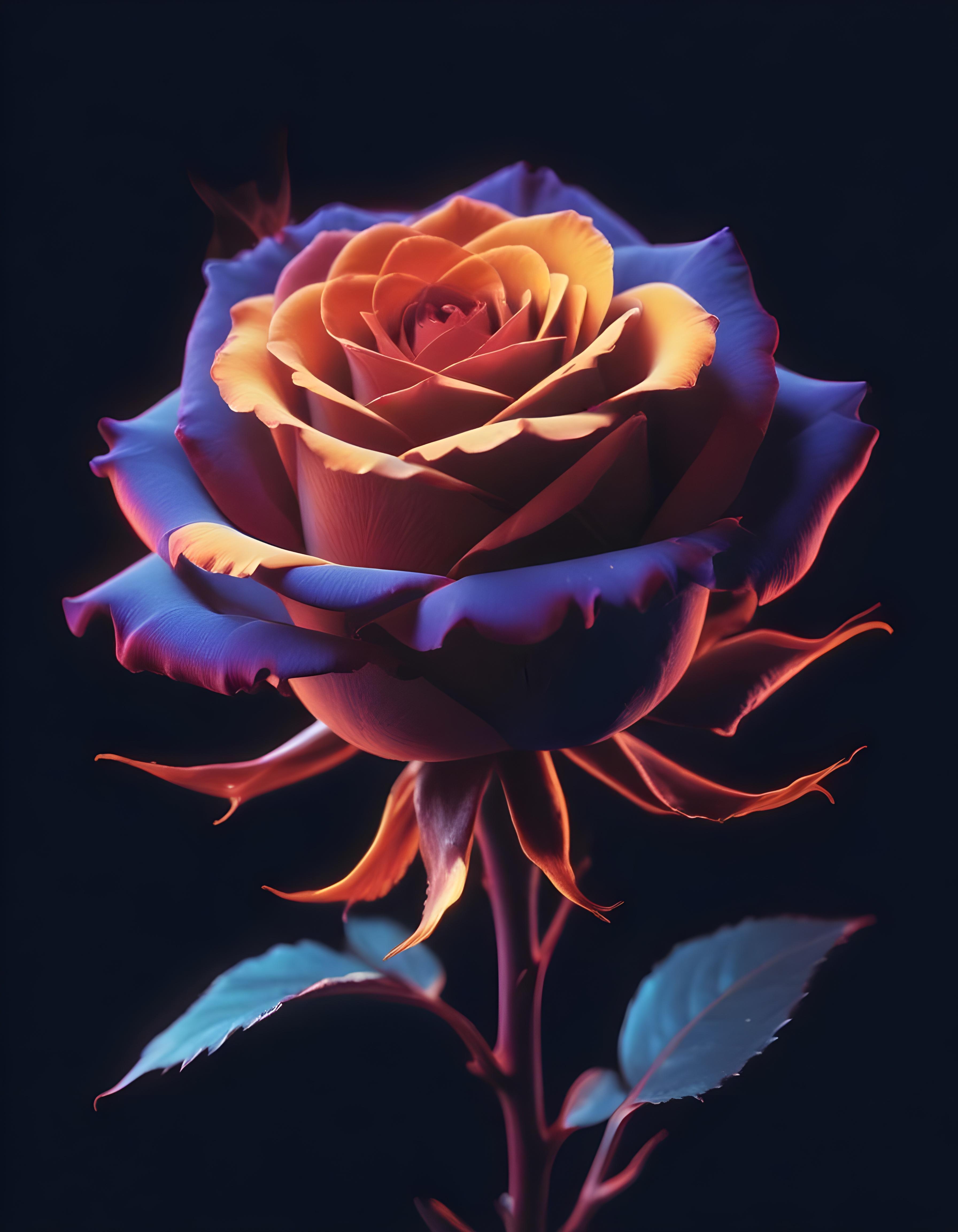 Fantasy Rose Flower with Fire and Glowing Flames Artistic Illustration