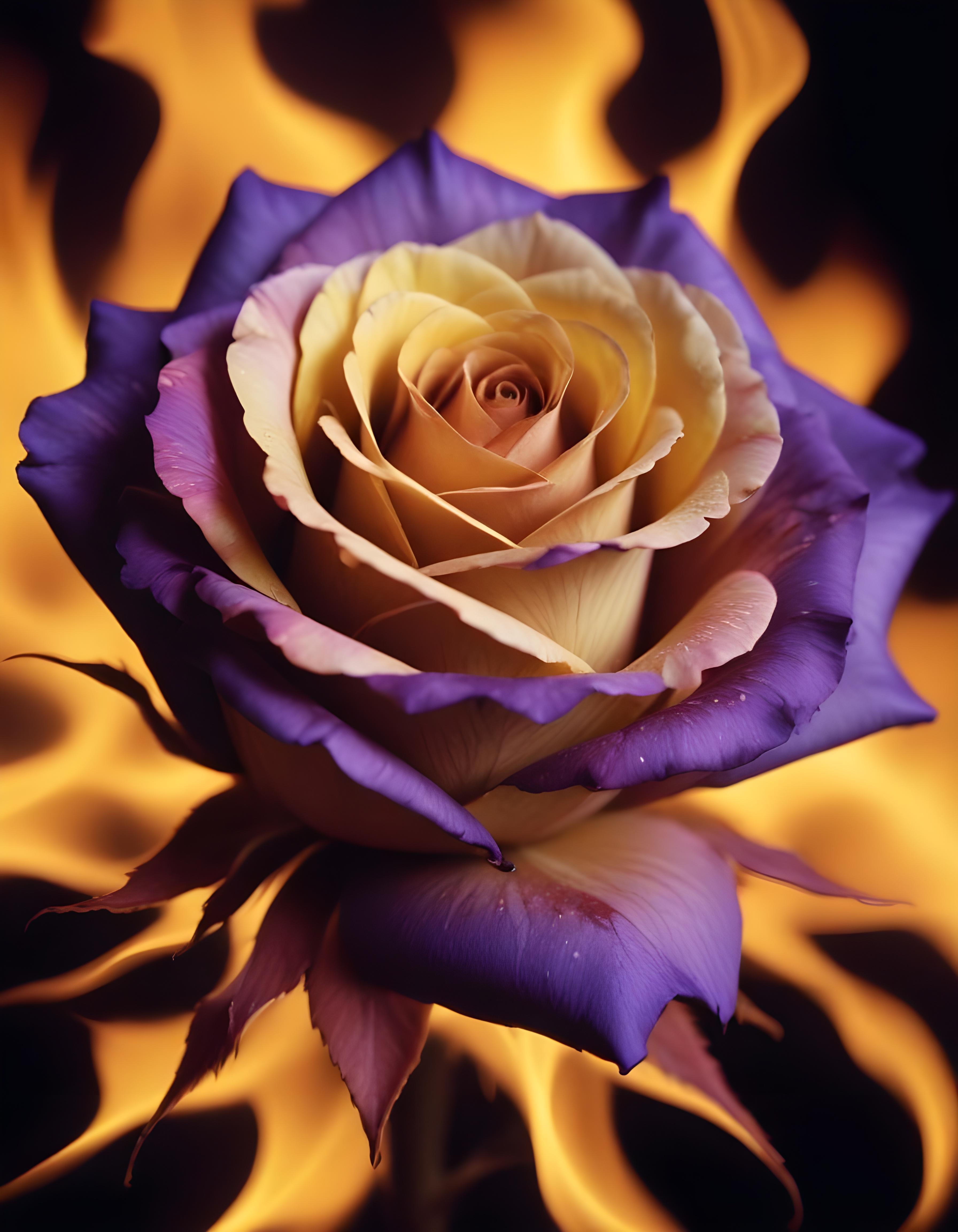 Fantasy Rose Flower with Fire and Glowing Flames Artistic Illustration