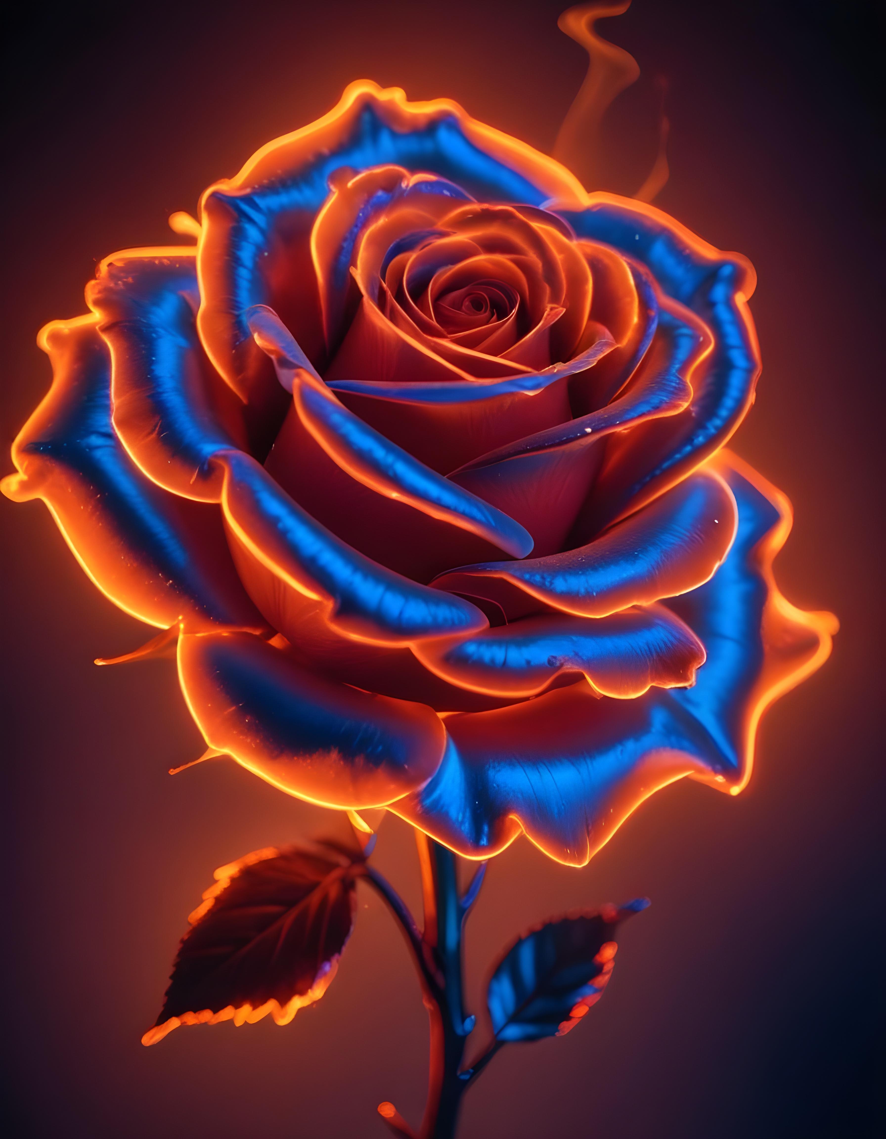 Fantasy Rose Flower with Fire and Glowing Flames Artistic Illustration