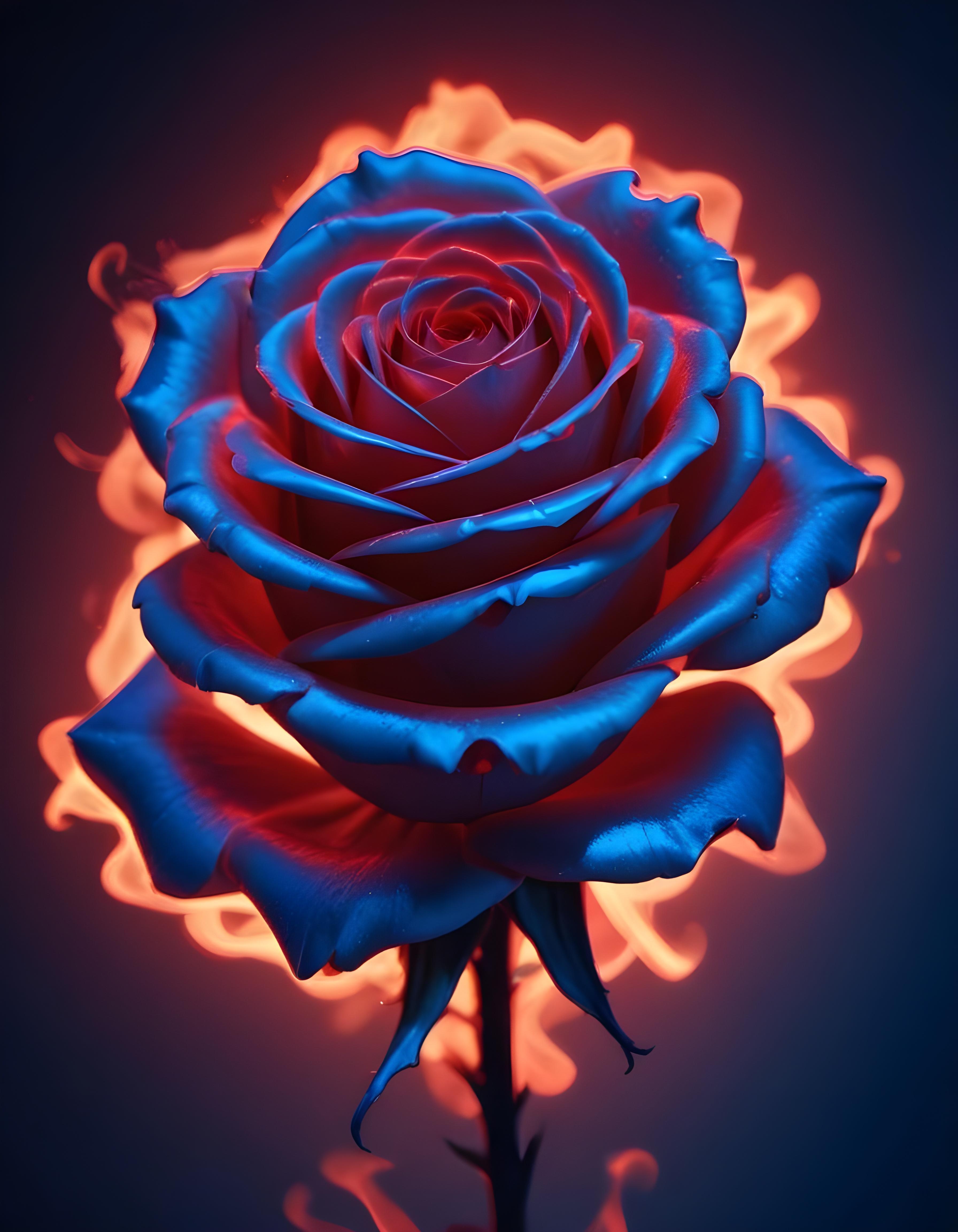 Fantasy Rose Flower with Fire and Glowing Flames Artistic Illustration