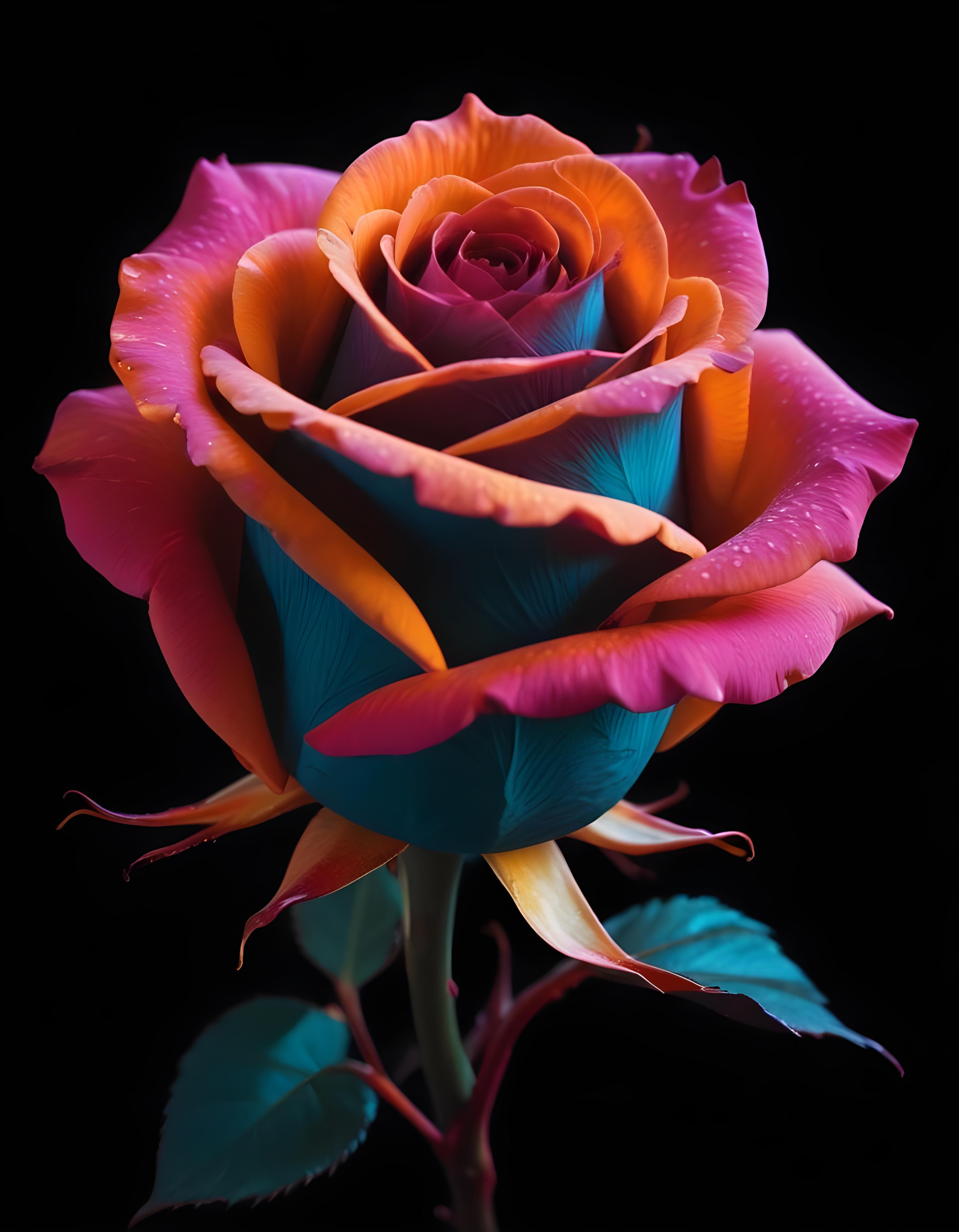 Fantasy Rose Flower with Fire and Glowing Flames Artistic Illustration